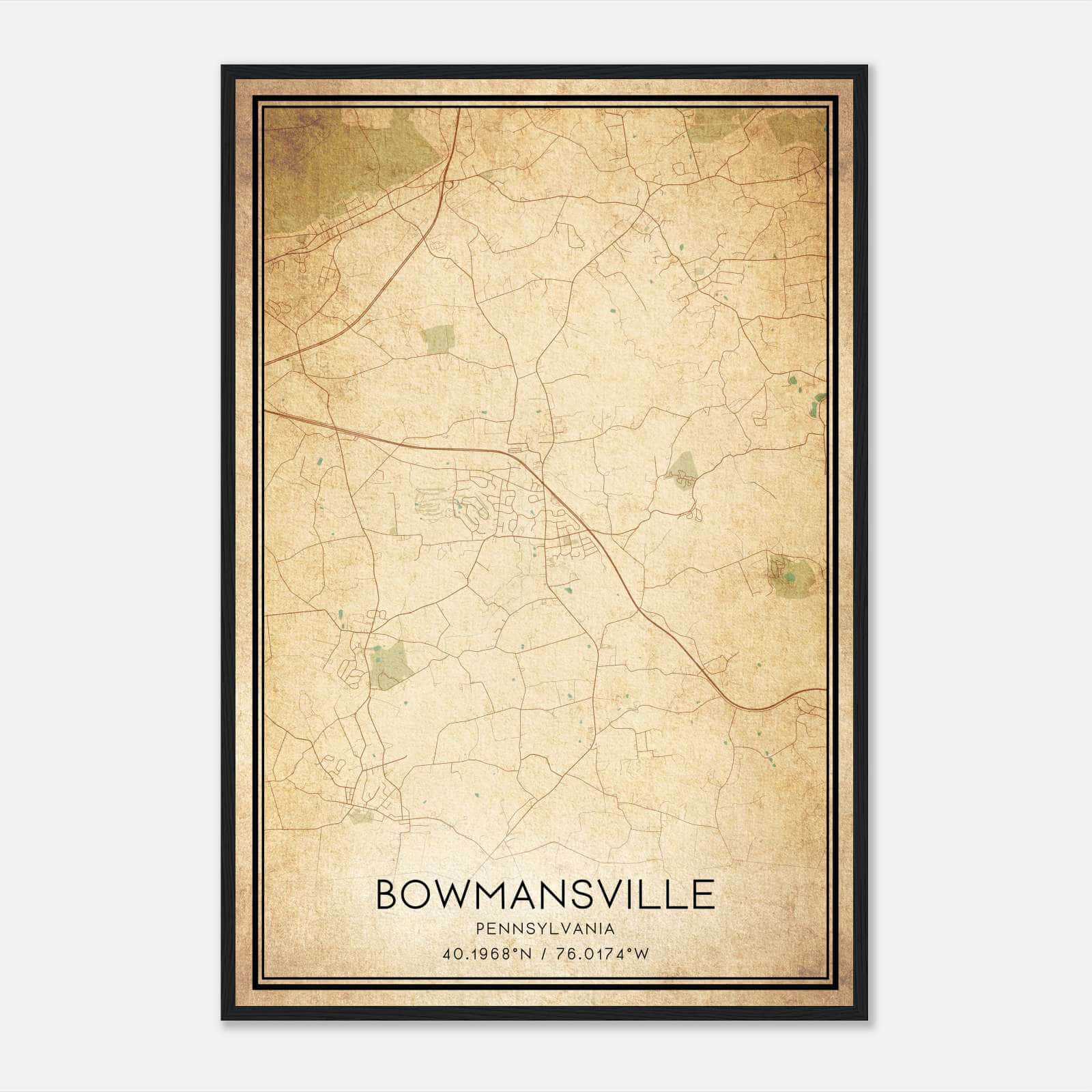 Vintage Bowmansville Pennsylvania Map Poster, Bowmansville PA City Road Wall Art Print Vintage Bowmansville Pennsylvania Map Poster, Bowmansville PA City Road Wall Art Print