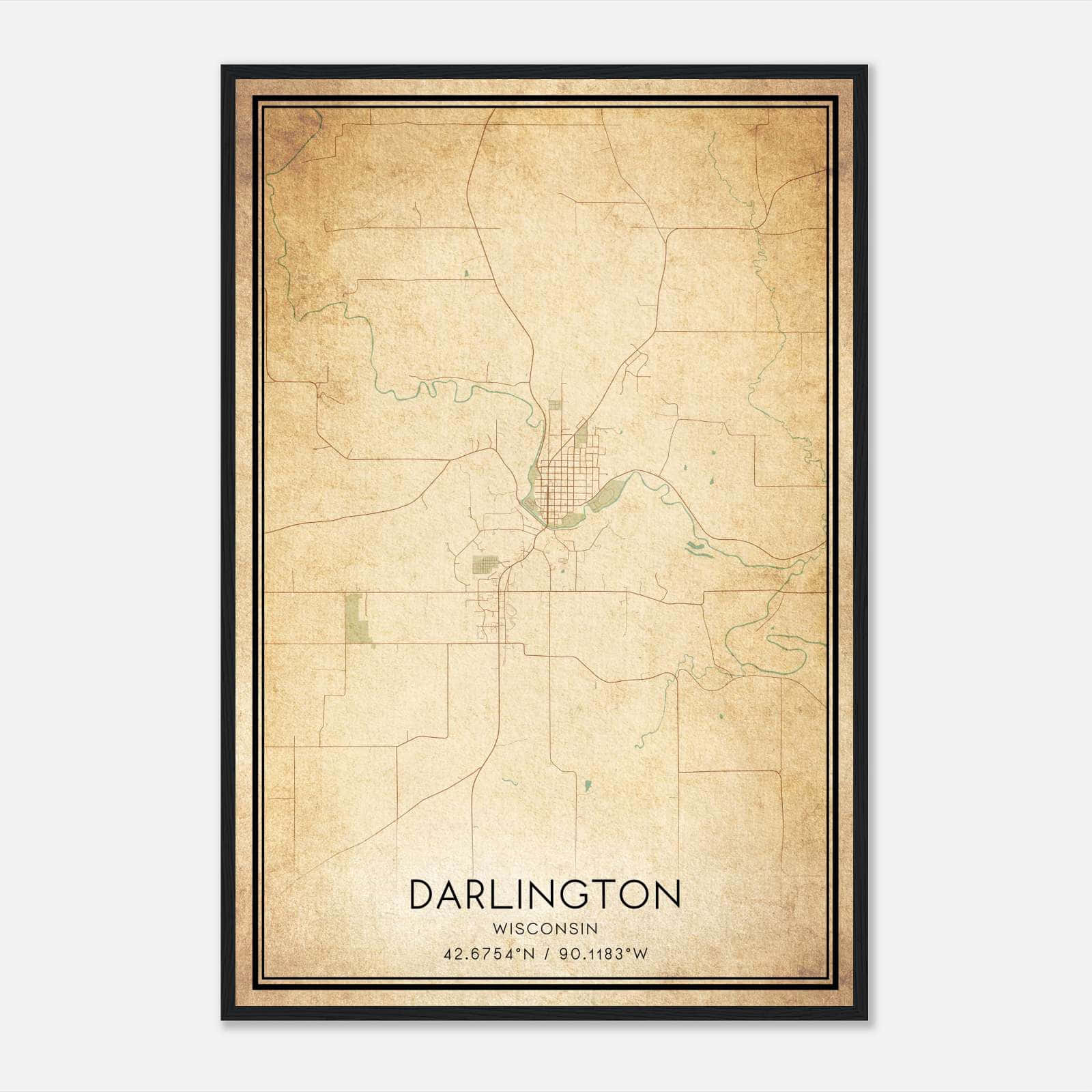 Vintage Darlington Wisconsin Map Poster, Darlington WI City Road Wall Art Print Vintage Darlington Wisconsin Map Poster, Darlington WI City Road Wall Art Print