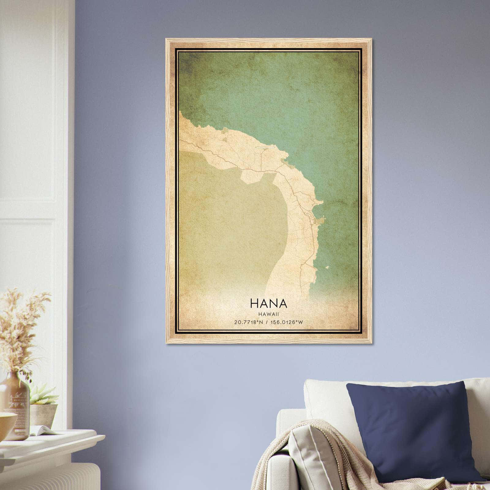 Vintage Hana Hawaii Map Poster, Hana HI City Road Wall Art Print