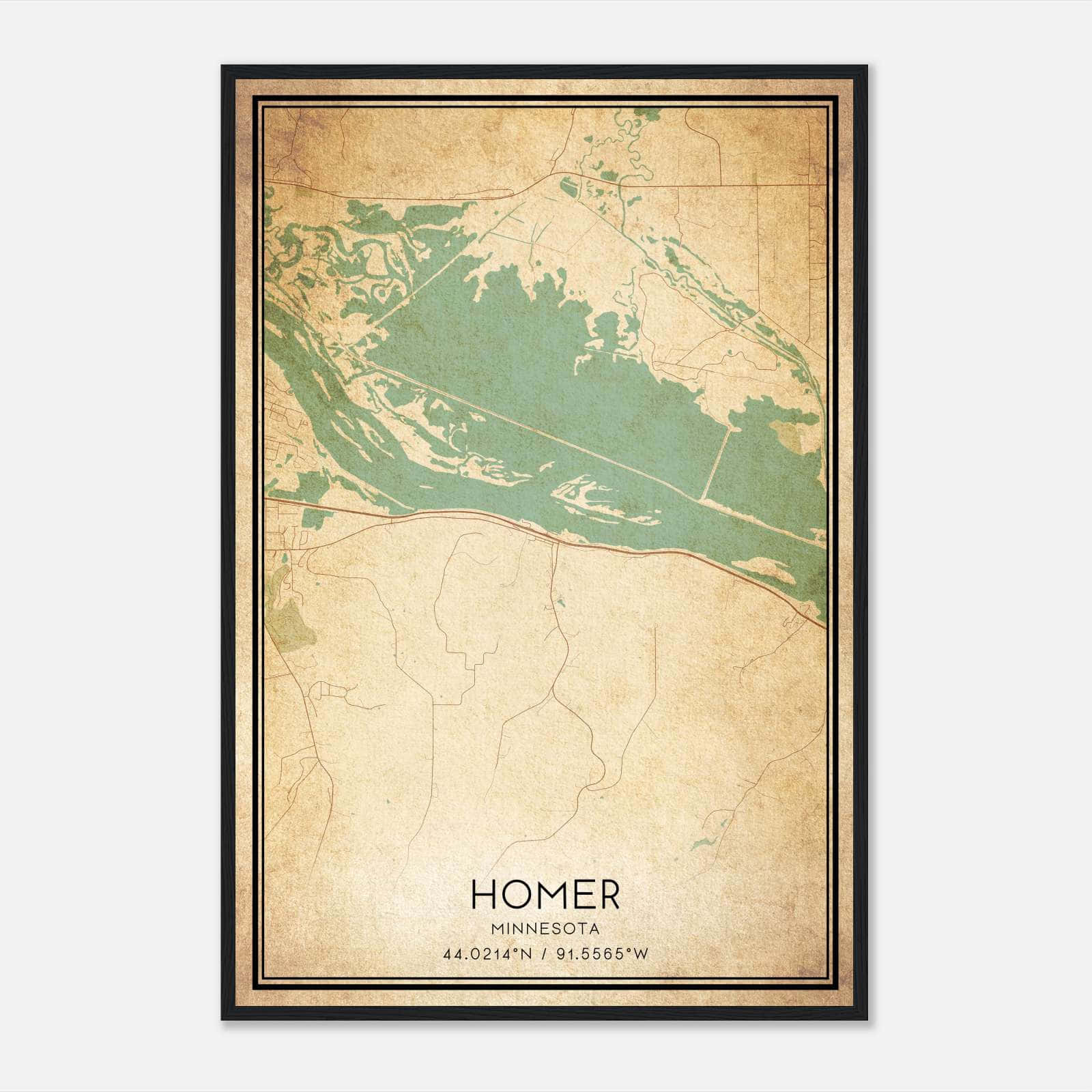 Vintage Homer Minnesota Map Poster, Homer MN City Road Wall Art Print Vintage Homer Minnesota Map Poster, Homer MN City Road Wall Art Print