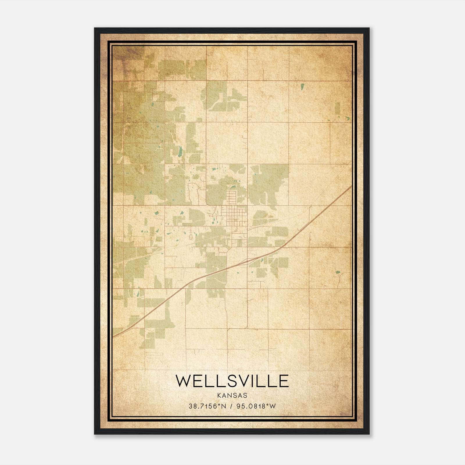 Vintage Wellsville Kansas Map Poster, Wellsville KS City Road Wall Art Print Vintage Wellsville Kansas Map Poster, Wellsville KS City Road Wall Art Print