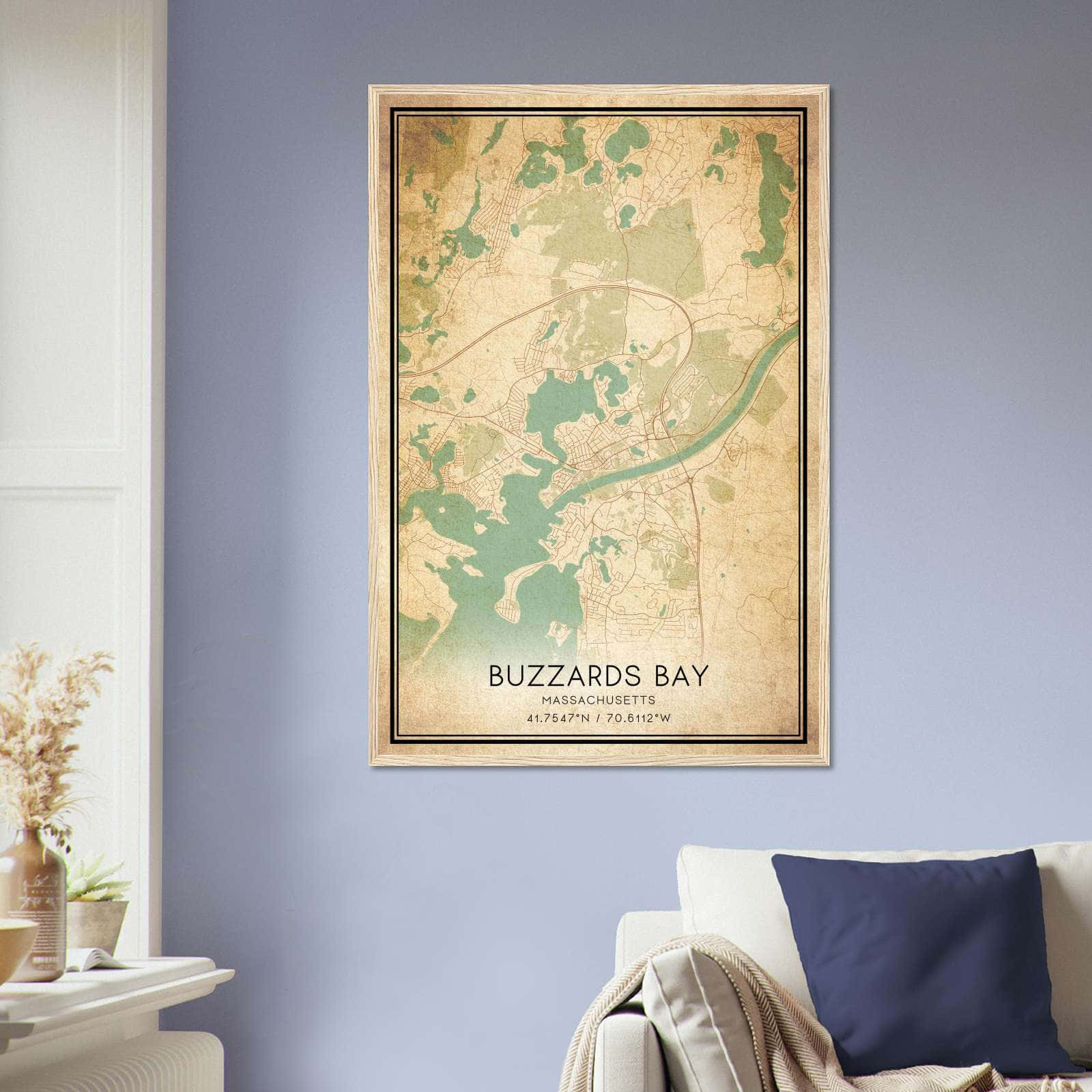 Vintage Buzzards Bay Massachusetts Map Poster, Buzzards Bay MA City Road Wall Art Print