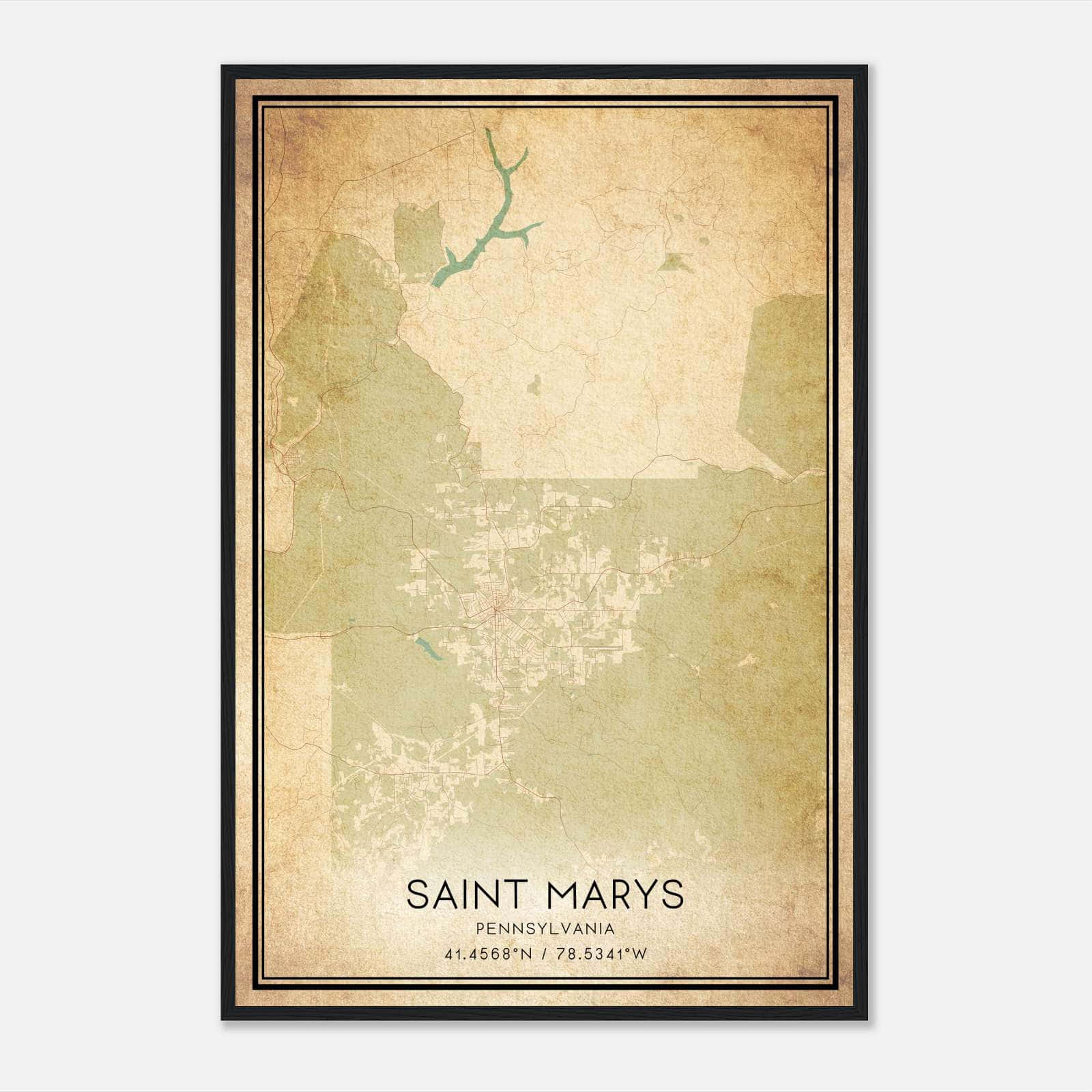 Vintage Saint Marys Pennsylvania Map Poster, Saint Marys PA City Road Wall Art Print Vintage Saint Marys Pennsylvania Map Poster, Saint Marys PA City Road Wall Art Print
