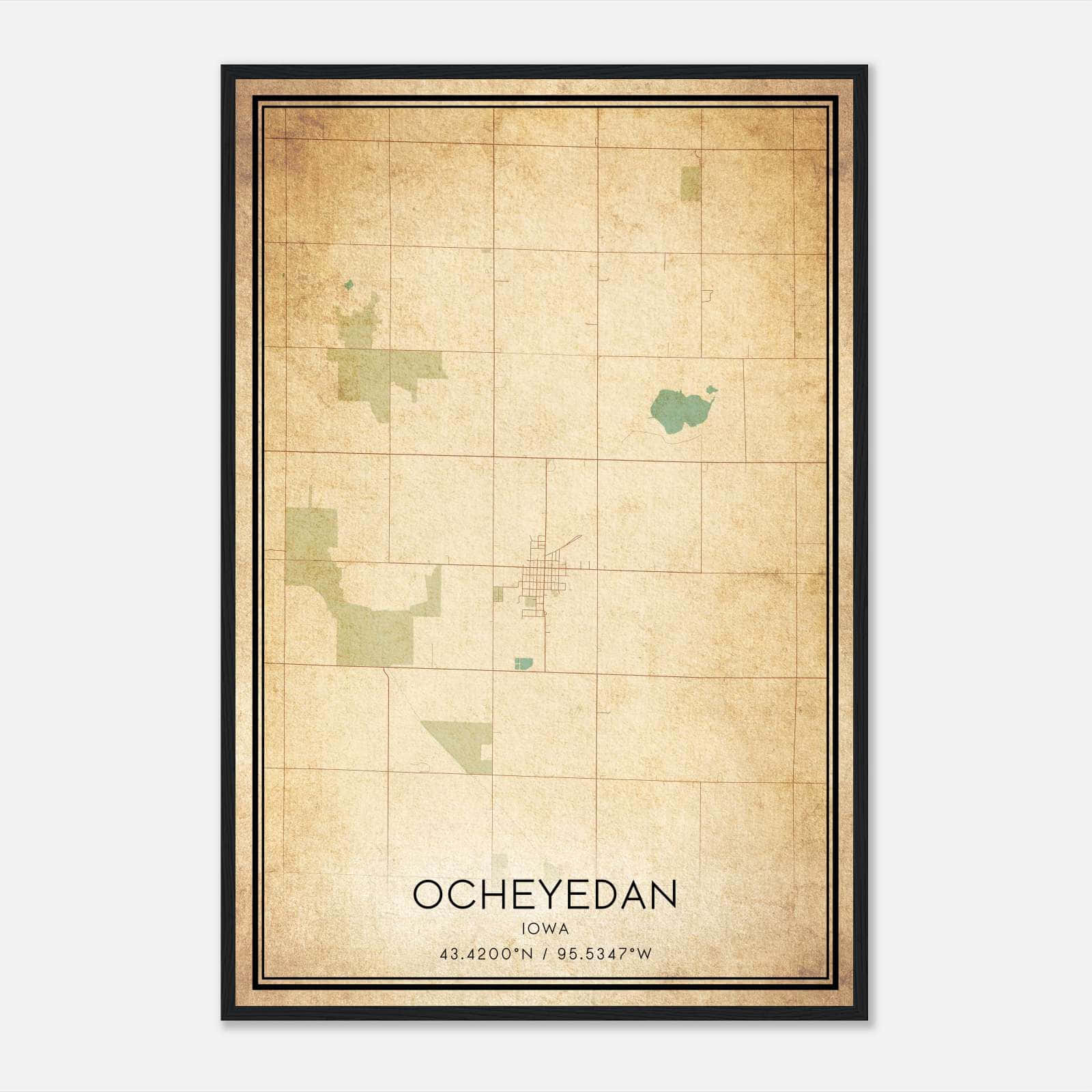 Vintage Ocheyedan Iowa Map Poster, Ocheyedan IA City Road Wall Art Print Vintage Ocheyedan Iowa Map Poster, Ocheyedan IA City Road Wall Art Print