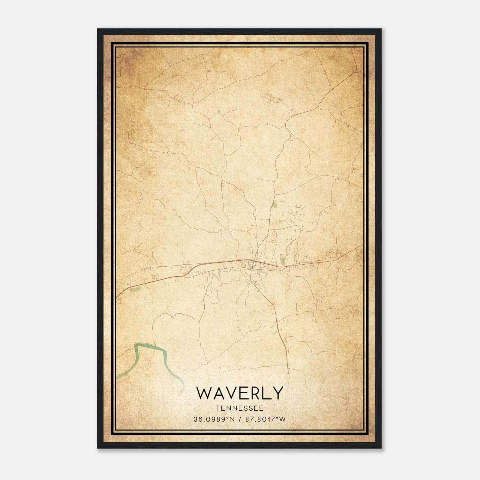 Vintage Waverly Tennessee Map Poster, Waverly TN City Road Wall Art Print Vintage Waverly Tennessee Map Poster, Waverly TN City Road Wall Art Print