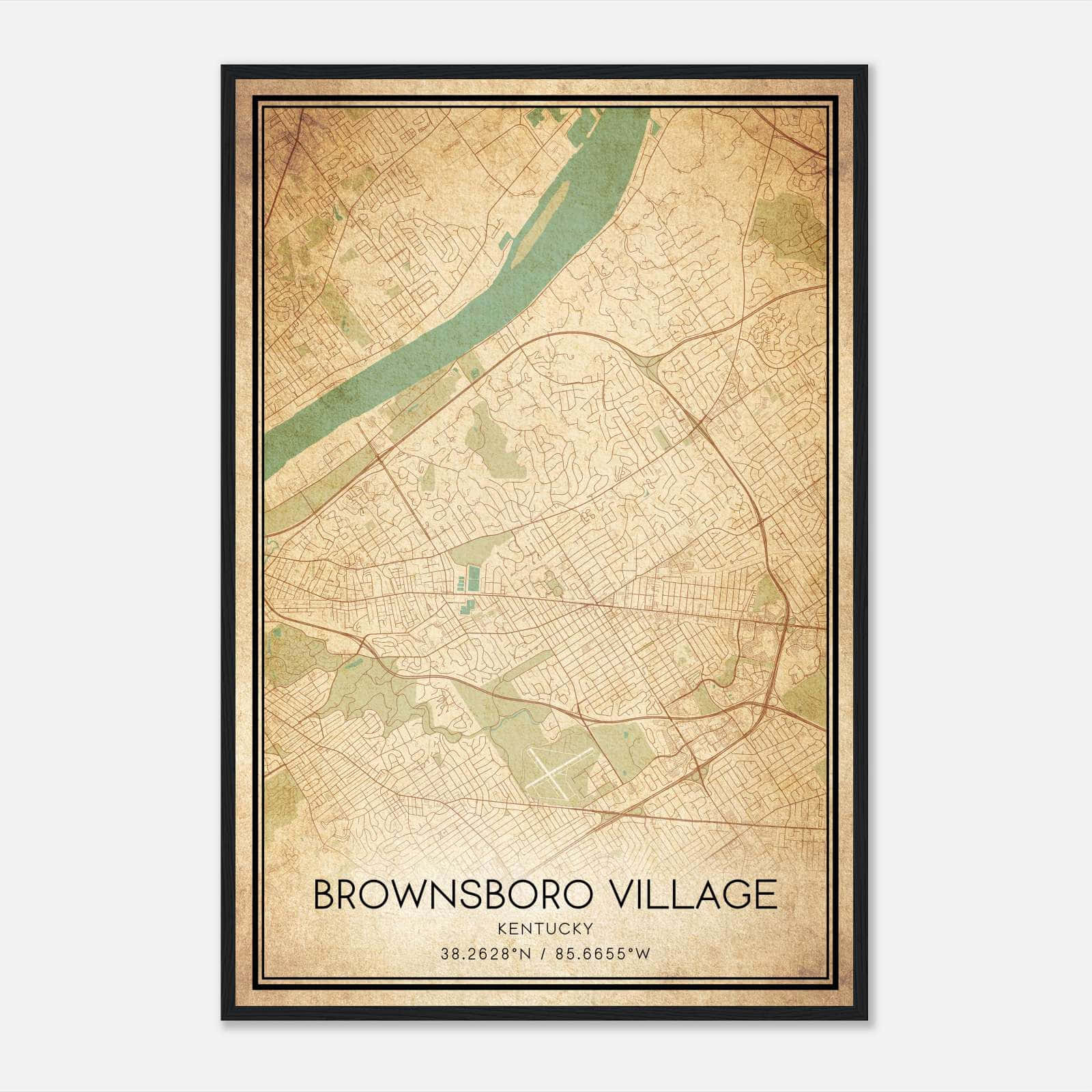 Vintage Brownsboro Village Kentucky Map Poster, Brownsboro Village KY City Road Wall Art Print Vintage Brownsboro Village Kentucky Map Poster, Brownsboro Village KY City Road Wall Art Print