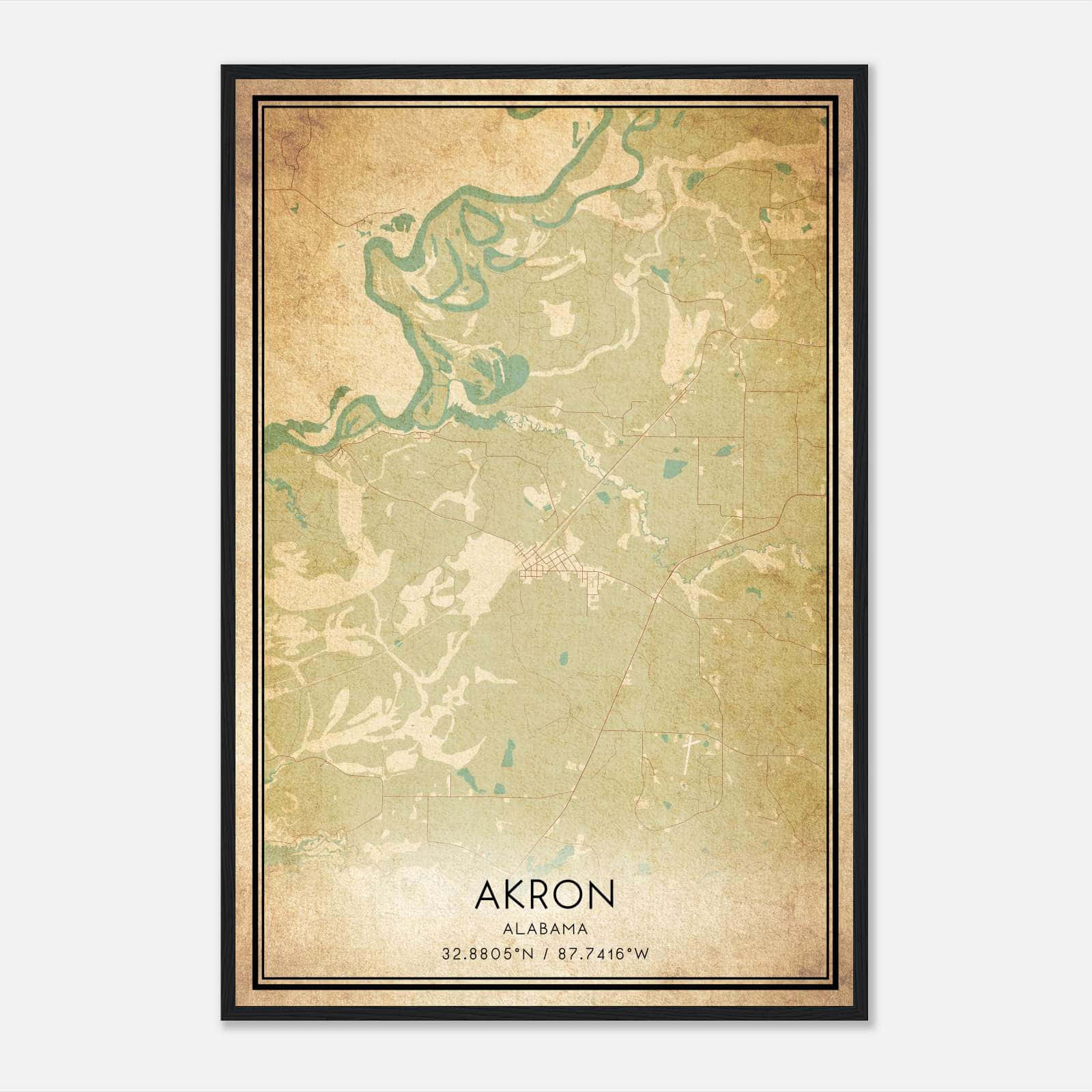 Vintage Akron Alabama Map Poster, Akron AL City Road Wall Art Print Vintage Akron Alabama Map Poster, Akron AL City Road Wall Art Print
