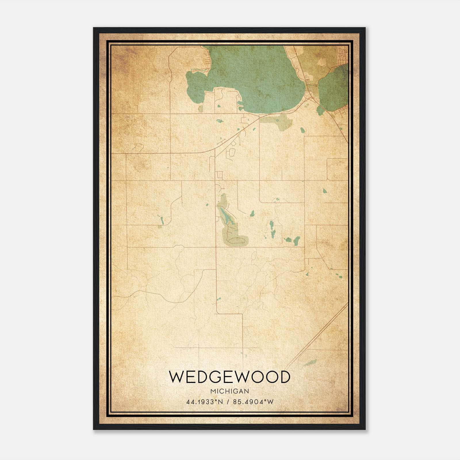 Vintage Wedgewood Michigan Map Poster, Wedgewood MI City Road Wall Art Print Vintage Wedgewood Michigan Map Poster, Wedgewood MI City Road Wall Art Print