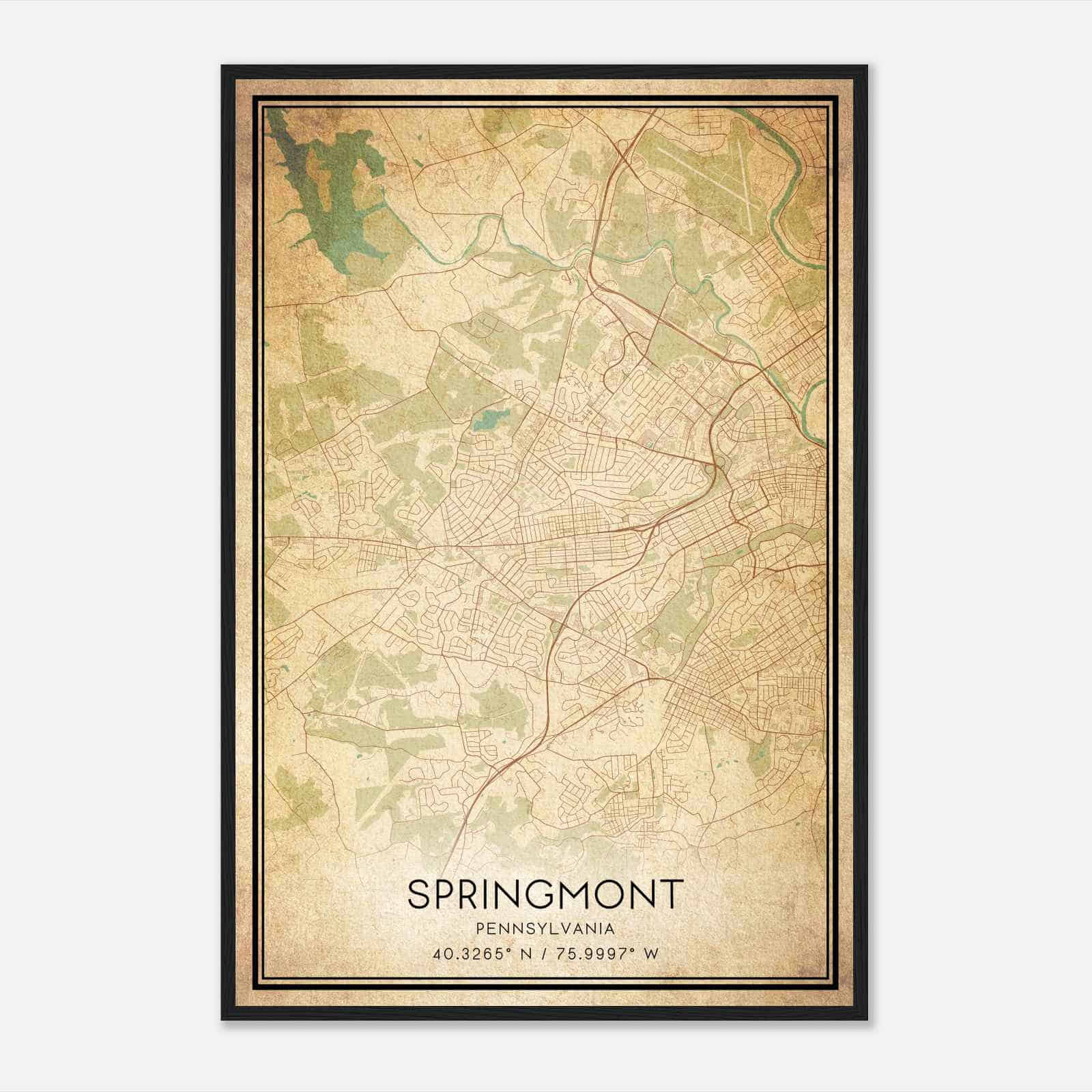Vintage Springmont Pennsylvania Map Poster, Springmont PA City Road Wall Art Print Vintage Springmont Pennsylvania Map Poster, Springmont PA City Road Wall Art Print