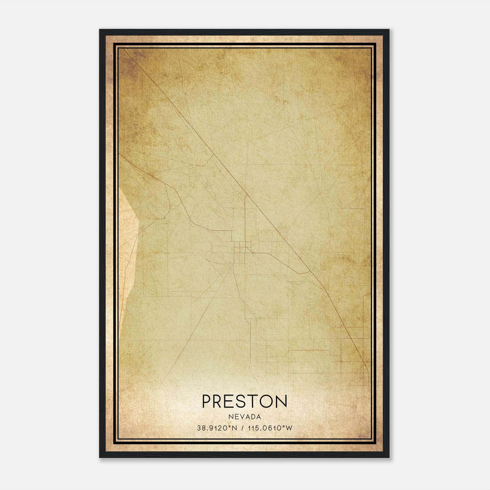Vintage Preston Nevada Map Poster, Preston NV City Road Wall Art Print Vintage Preston Nevada Map Poster, Preston NV City Road Wall Art Print