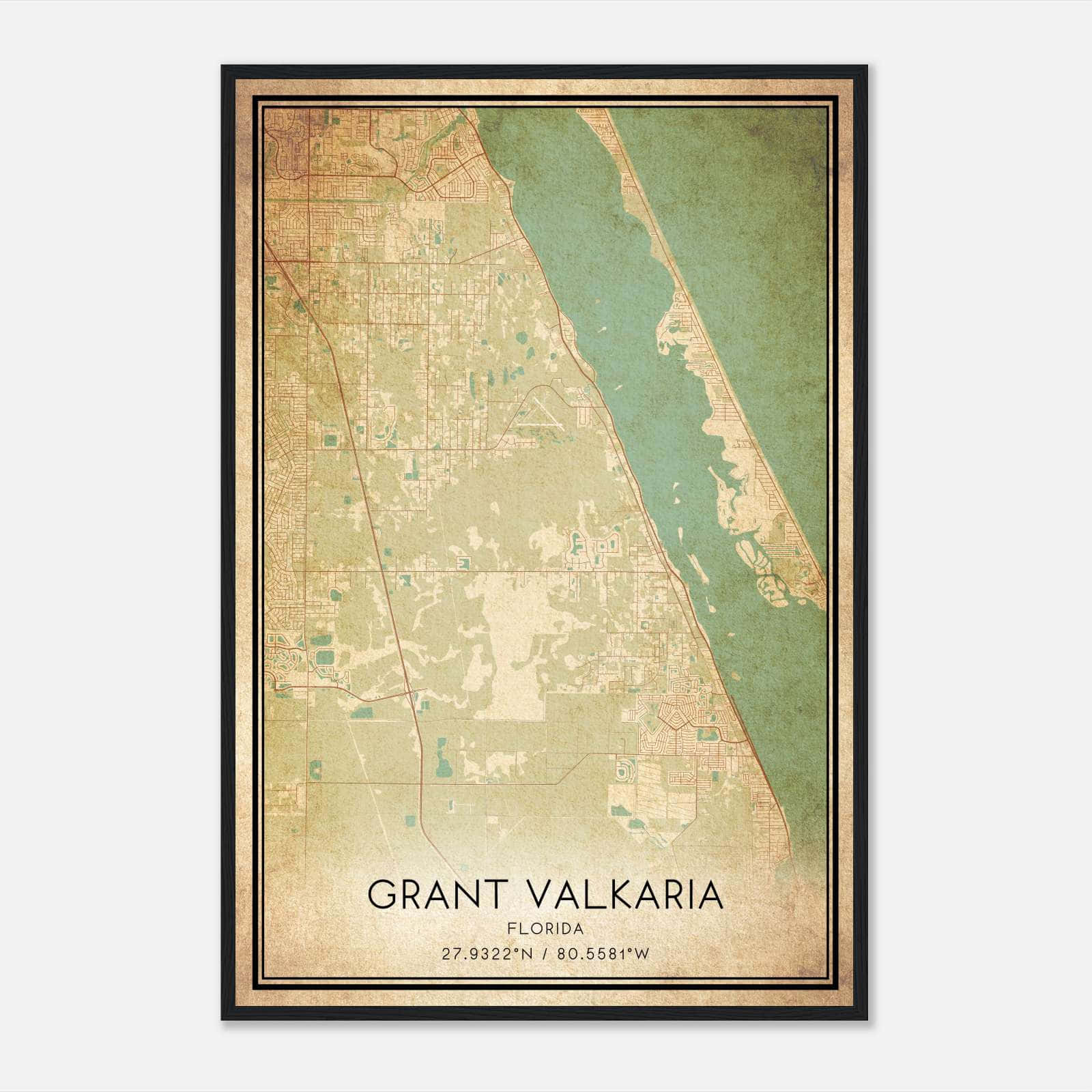 Vintage Grant Valkaria Florida Map Poster, Grant Valkaria FL City Road Wall Art Print Vintage Grant Valkaria Florida Map Poster, Grant Valkaria FL City Road Wall Art Print