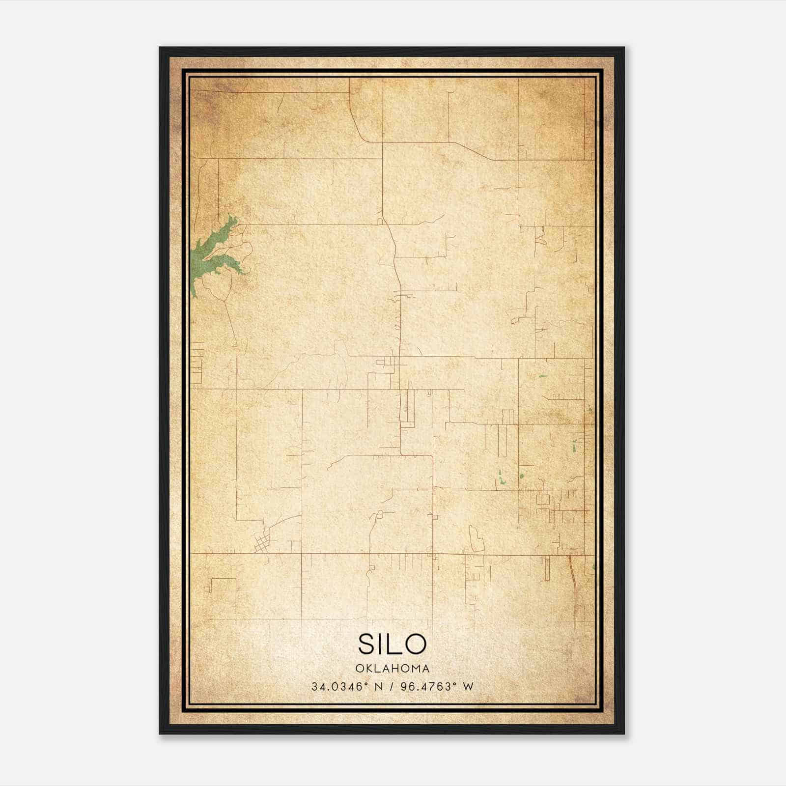 Vintage Silo Oklahoma Map Poster, Silo OK City Road Wall Art Print Vintage Silo Oklahoma Map Poster, Silo OK City Road Wall Art Print