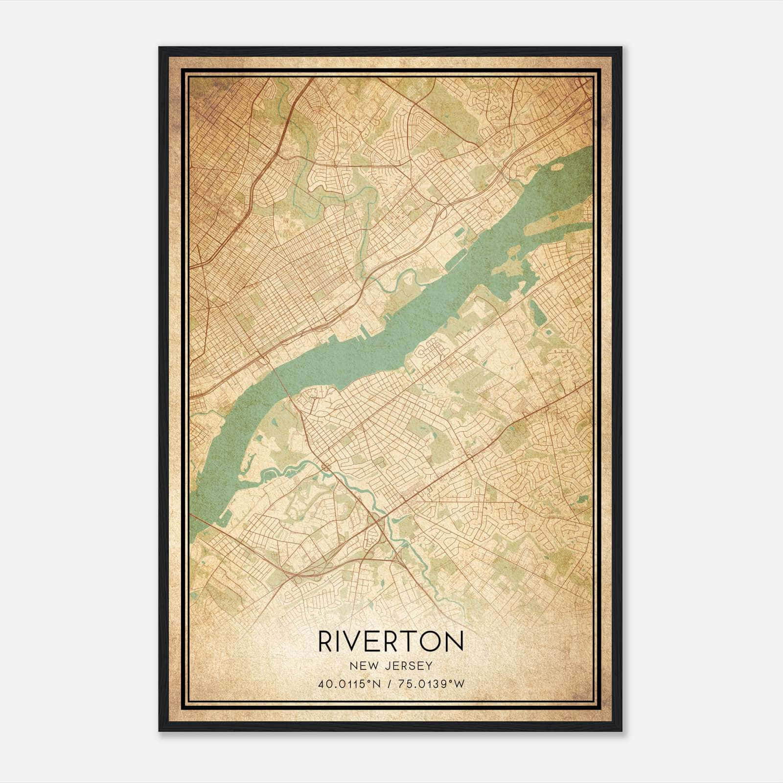 Vintage Riverton New Jersey Map Poster, Riverton NJ City Road Wall Art Print Vintage Riverton New Jersey Map Poster, Riverton NJ City Road Wall Art Print