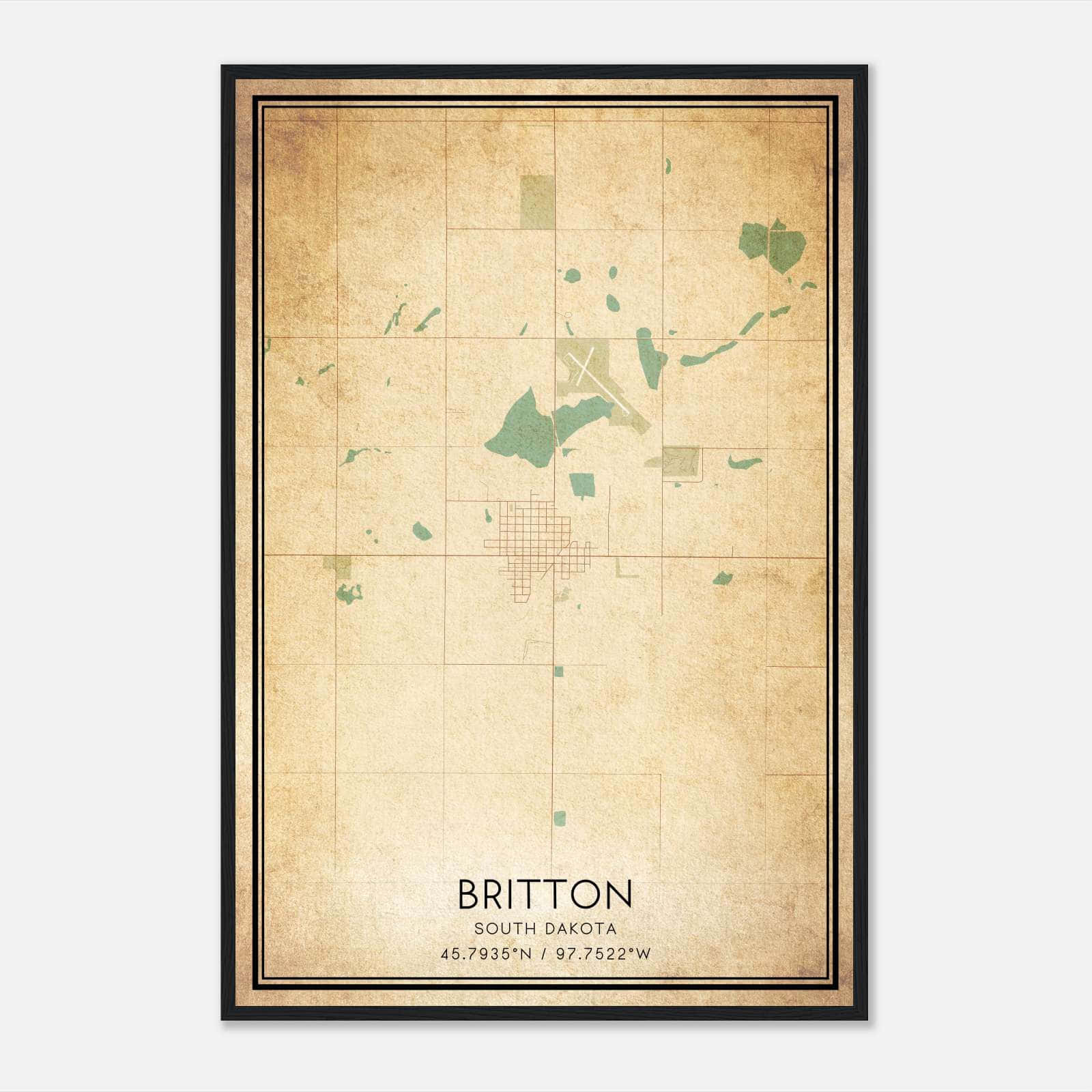 Vintage Britton South Dakota Map Poster, Britton SD City Road Wall Art Print Vintage Britton South Dakota Map Poster, Britton SD City Road Wall Art Print