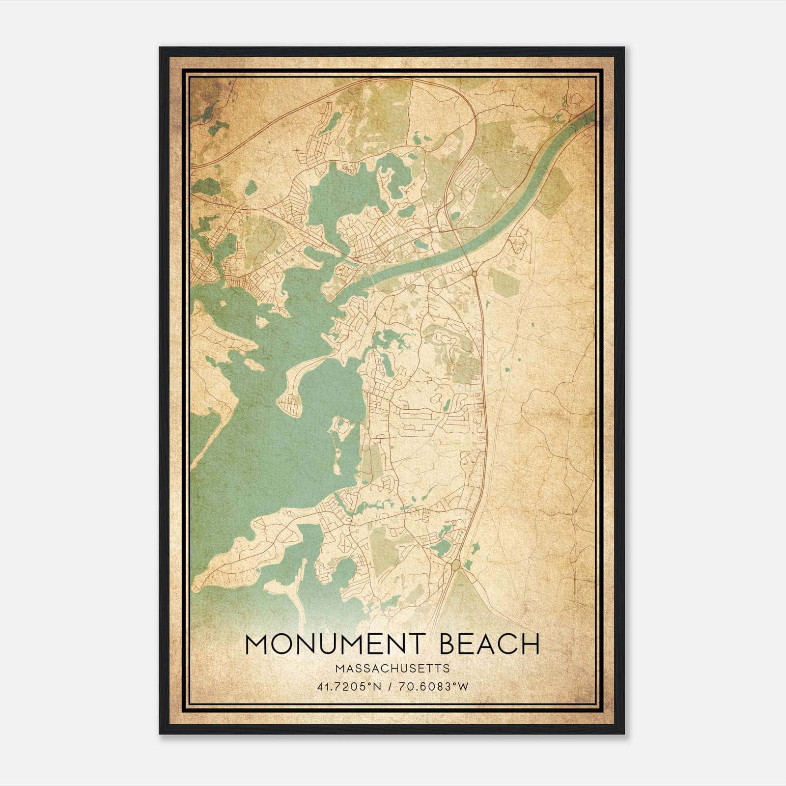 Vintage Monument Beach Massachusetts Map Poster, Monument Beach MA City Road Wall Art Print Vintage Monument Beach Massachusetts Map Poster, Monument Beach MA City Road Wall Art Print