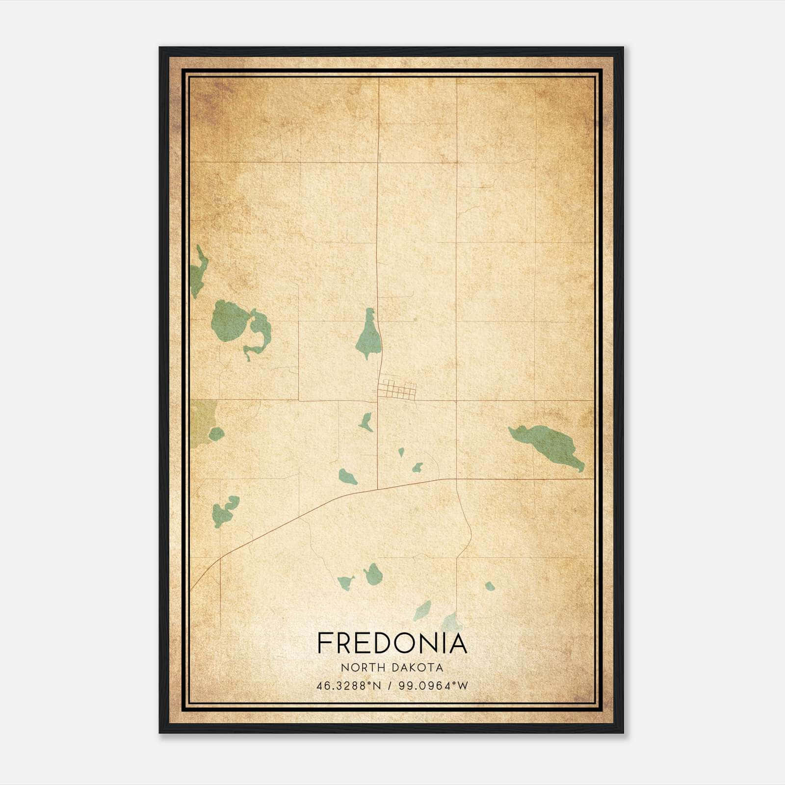 Vintage Fredonia North Dakota Map Poster, Fredonia ND City Road Wall Art Print Vintage Fredonia North Dakota Map Poster, Fredonia ND City Road Wall Art Print