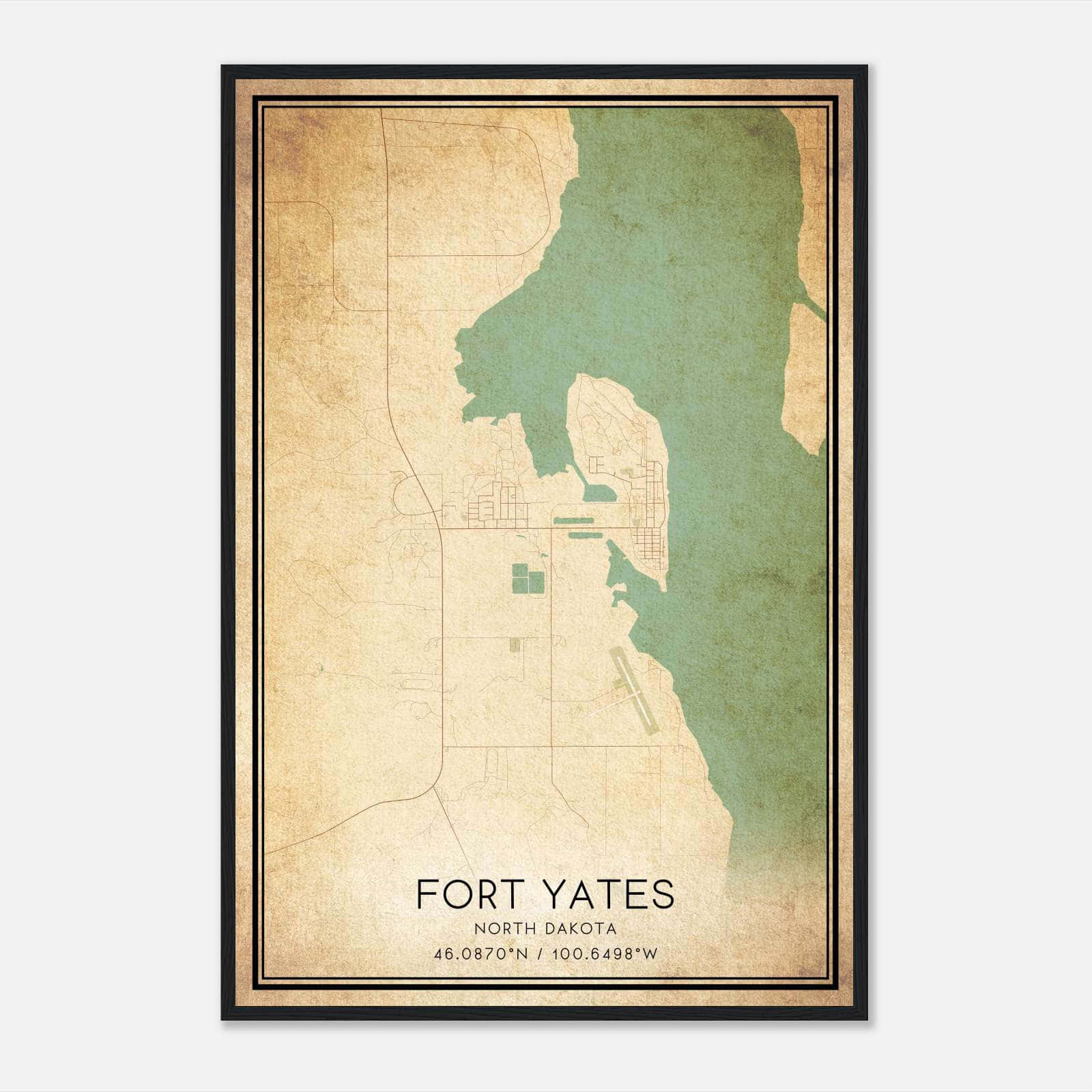 Vintage Fort Yates North Dakota Map Poster, Fort Yates ND City Road Wall Art Print Vintage Fort Yates North Dakota Map Poster, Fort Yates ND City Road Wall Art Print
