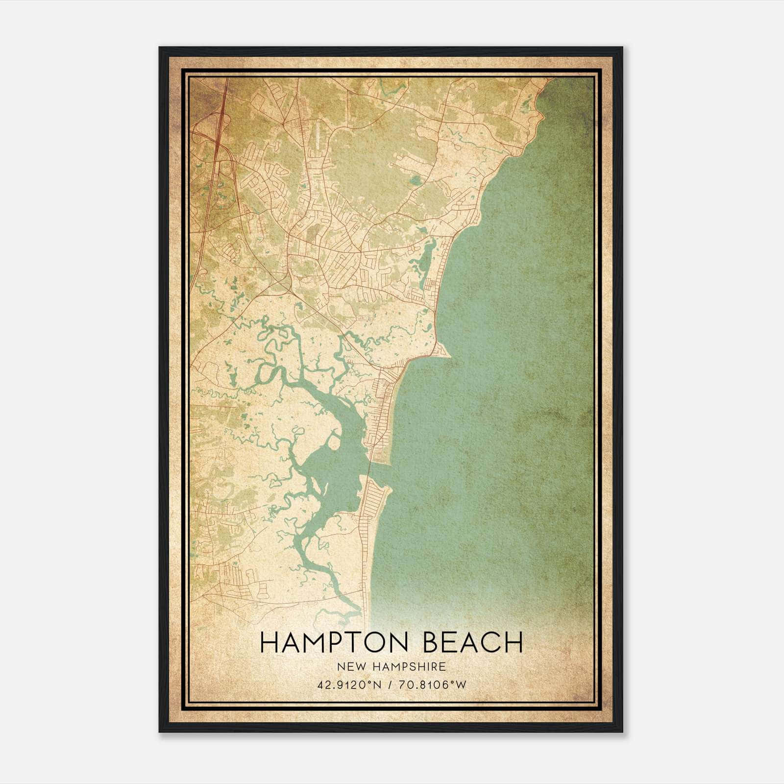 Vintage Hampton Beach New Hampshire Map Poster, Hampton Beach NH City Road Wall Art Print Vintage Hampton Beach New Hampshire Map Poster, Hampton Beach NH City Road Wall Art Print