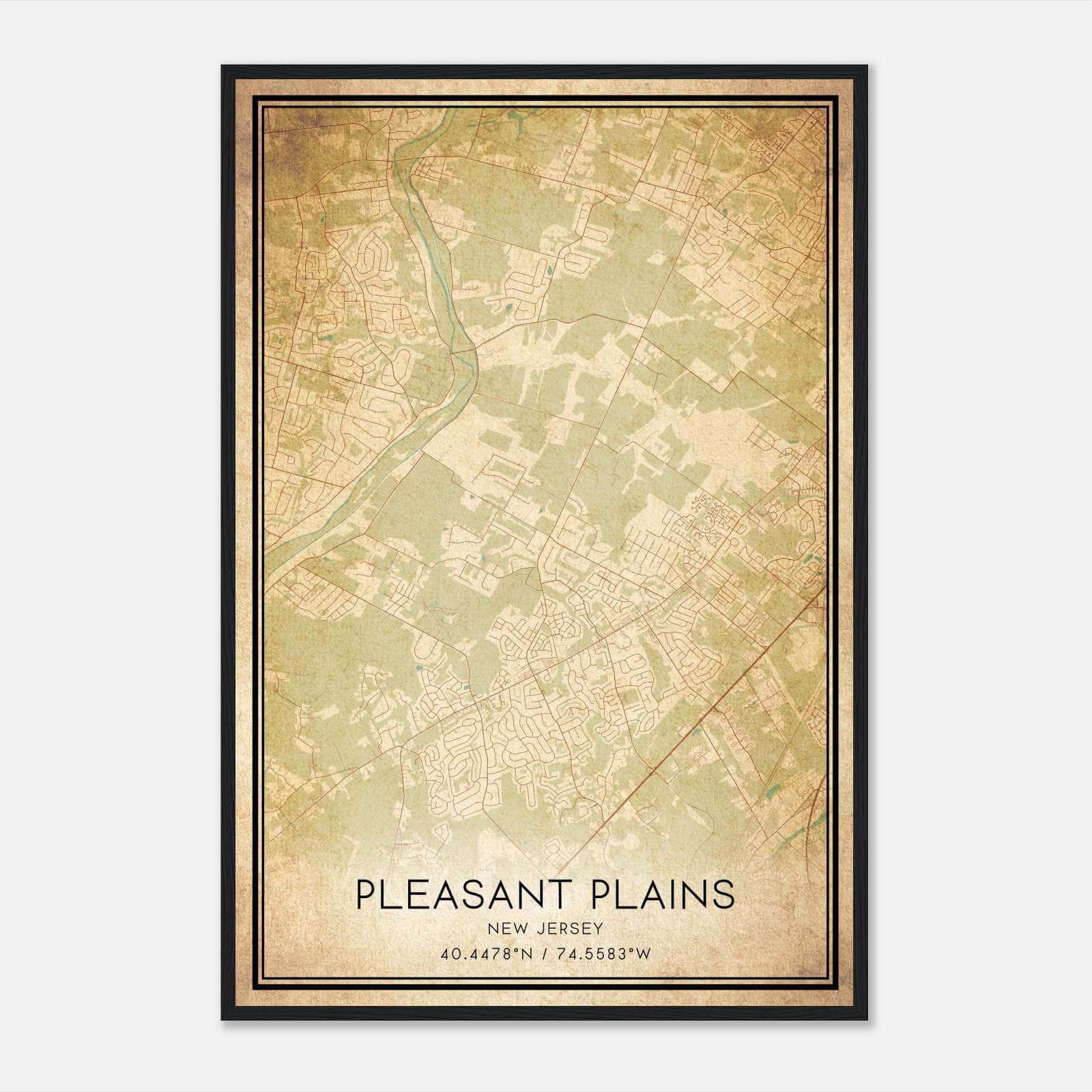 Vintage Pleasant Plains New Jersey Map Poster, Pleasant Plains NJ City Road Wall Art Print Vintage Pleasant Plains New Jersey Map Poster, Pleasant Plains NJ City Road Wall Art Print