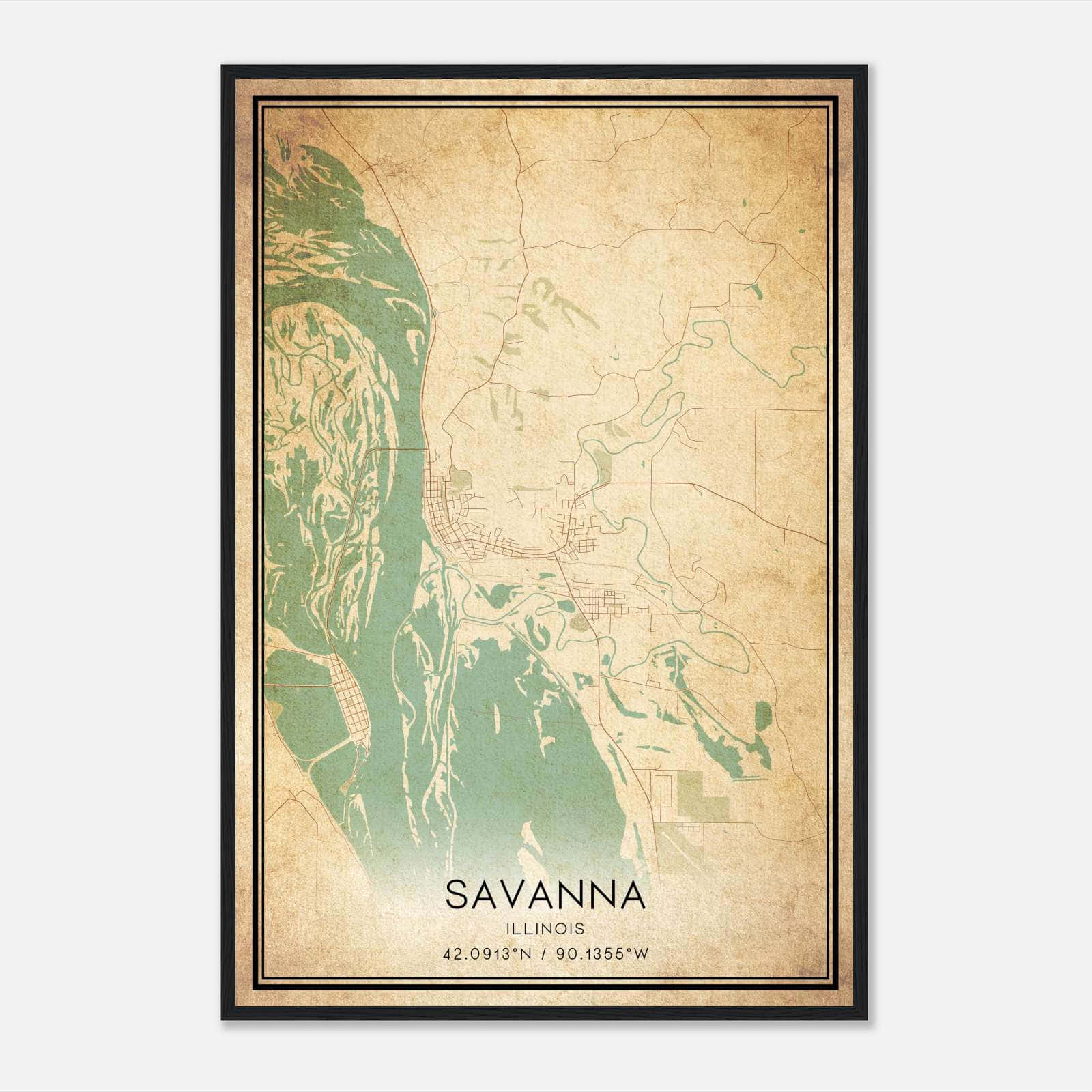 Vintage Savanna Illinois Map Poster, Savanna IL City Road Wall Art Print Vintage Savanna Illinois Map Poster, Savanna IL City Road Wall Art Print