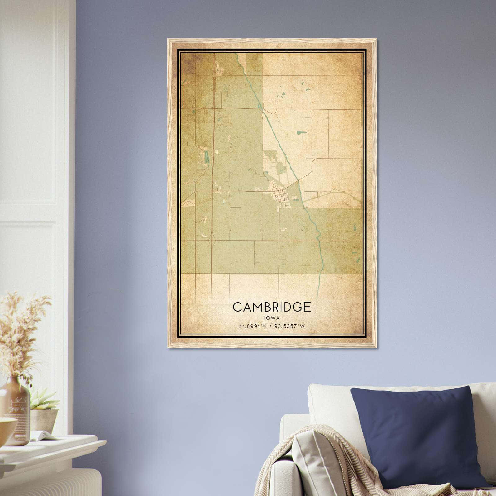 Vintage Cambridge Iowa Map Poster, Cambridge IA City Road Wall Art Print