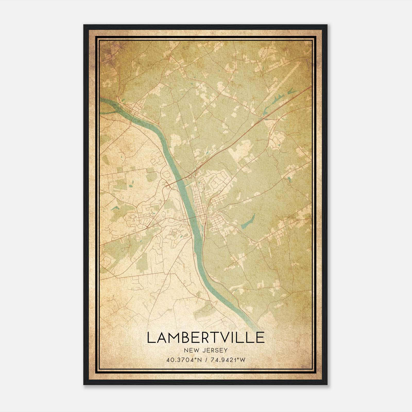 Vintage Lambertville New Jersey Map Poster, Lambertville NJ City Road Wall Art Print Vintage Lambertville New Jersey Map Poster, Lambertville NJ City Road Wall Art Print