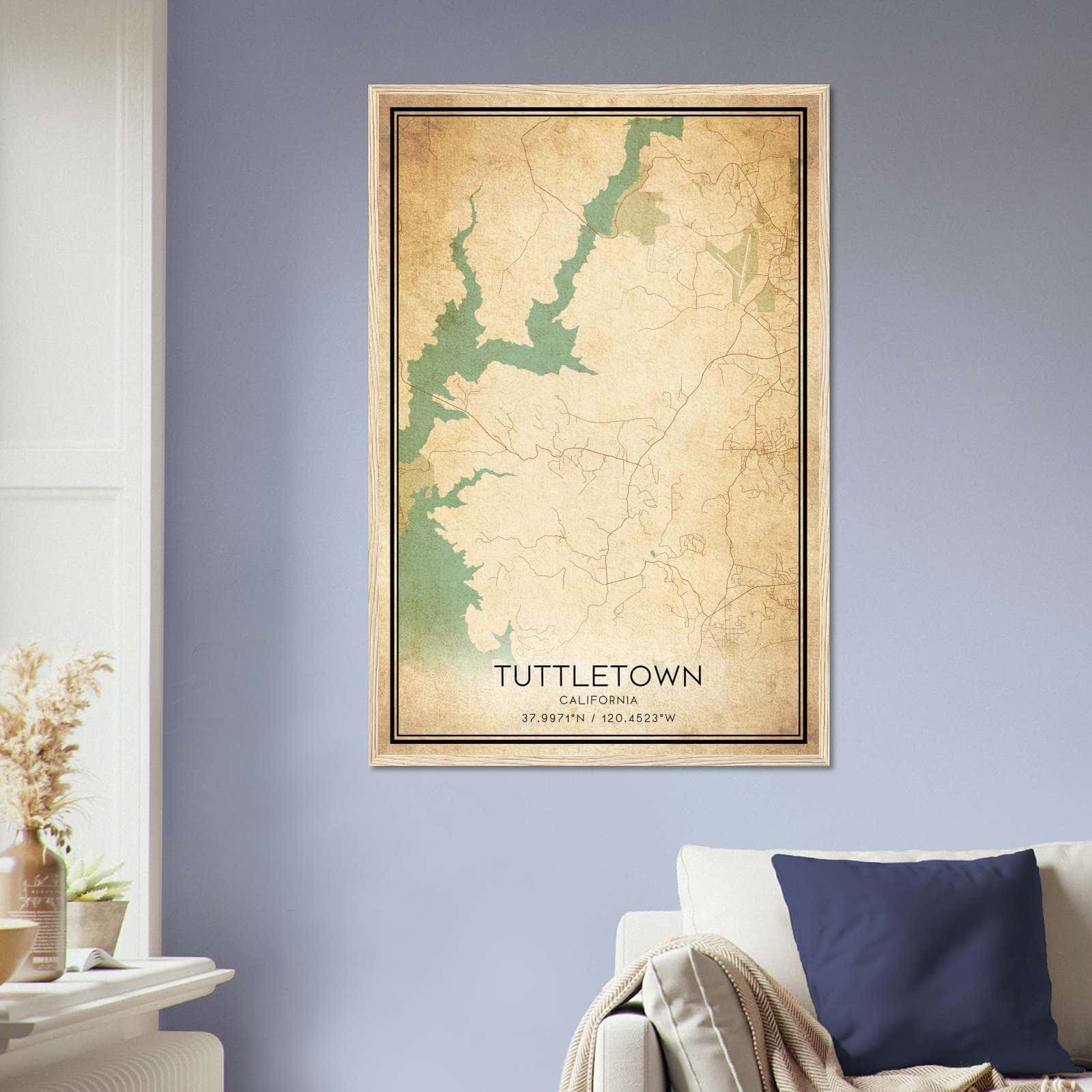 Vintage Tuttletown California Map Poster, Tuttletown CA City Road Wall Art Print