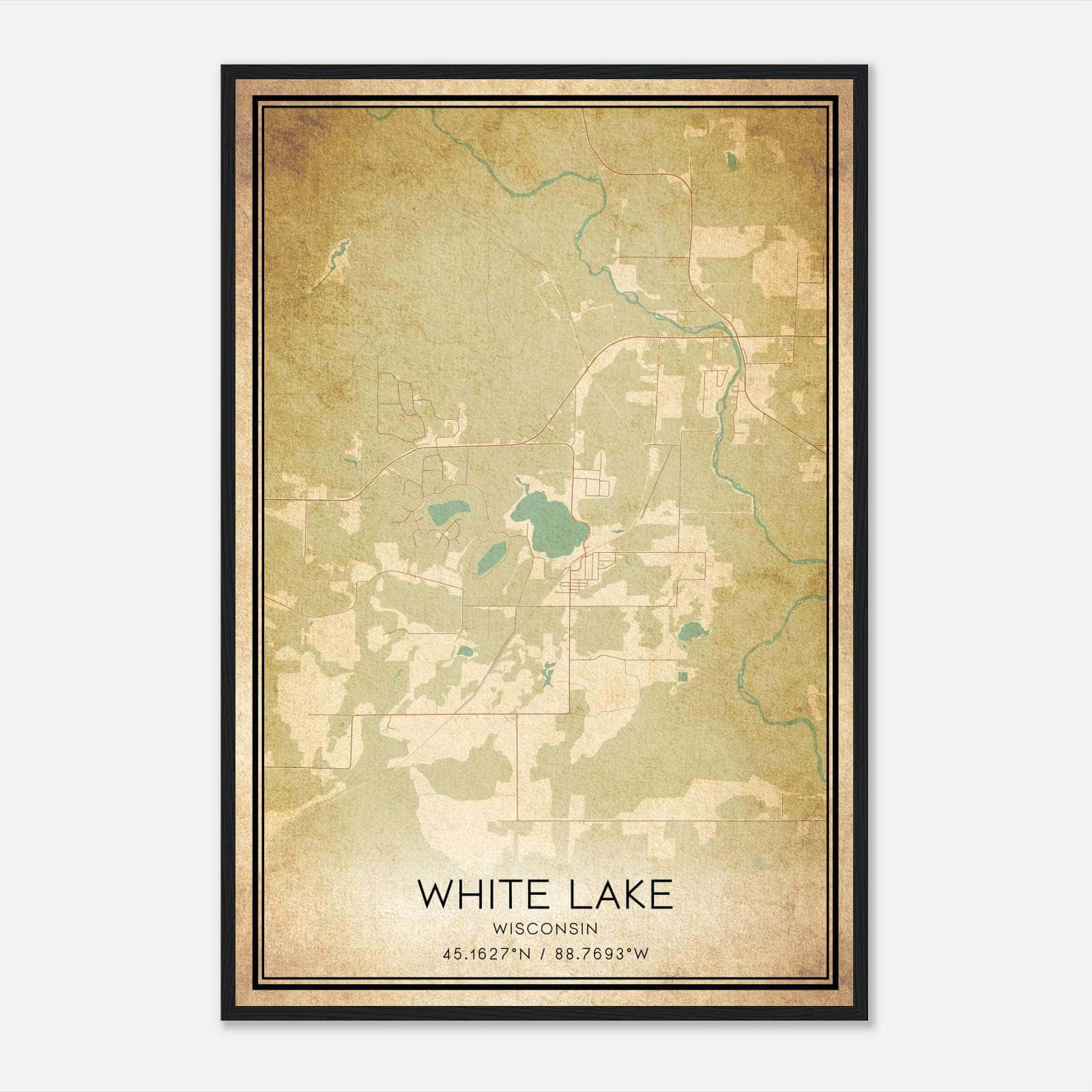 Vintage White Lake Wisconsin Map Poster, White Lake WI City Road Wall Art Print Vintage White Lake Wisconsin Map Poster, White Lake WI City Road Wall Art Print
