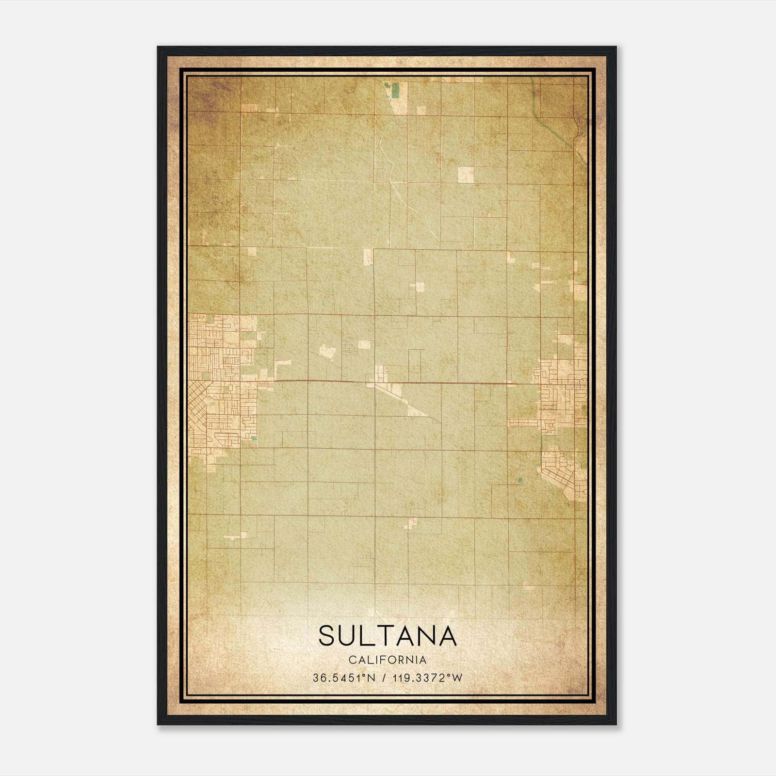 Vintage Sultana California Map Poster, Sultana CA City Road Wall Art Print Vintage Sultana California Map Poster, Sultana CA City Road Wall Art Print
