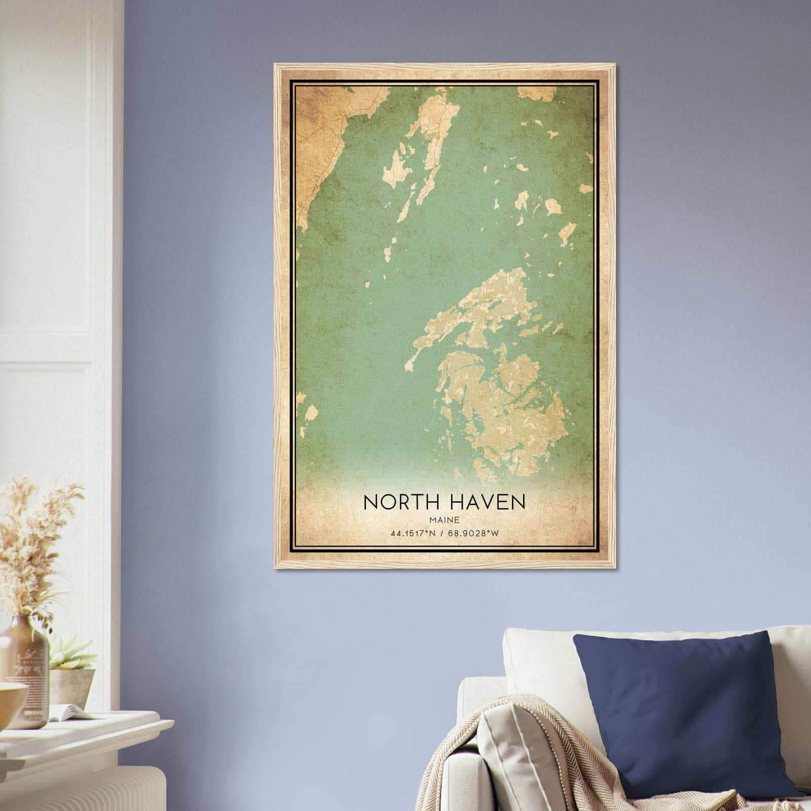 Vintage North Haven Maine Map Poster, North Haven ME City Road Wall Art Print