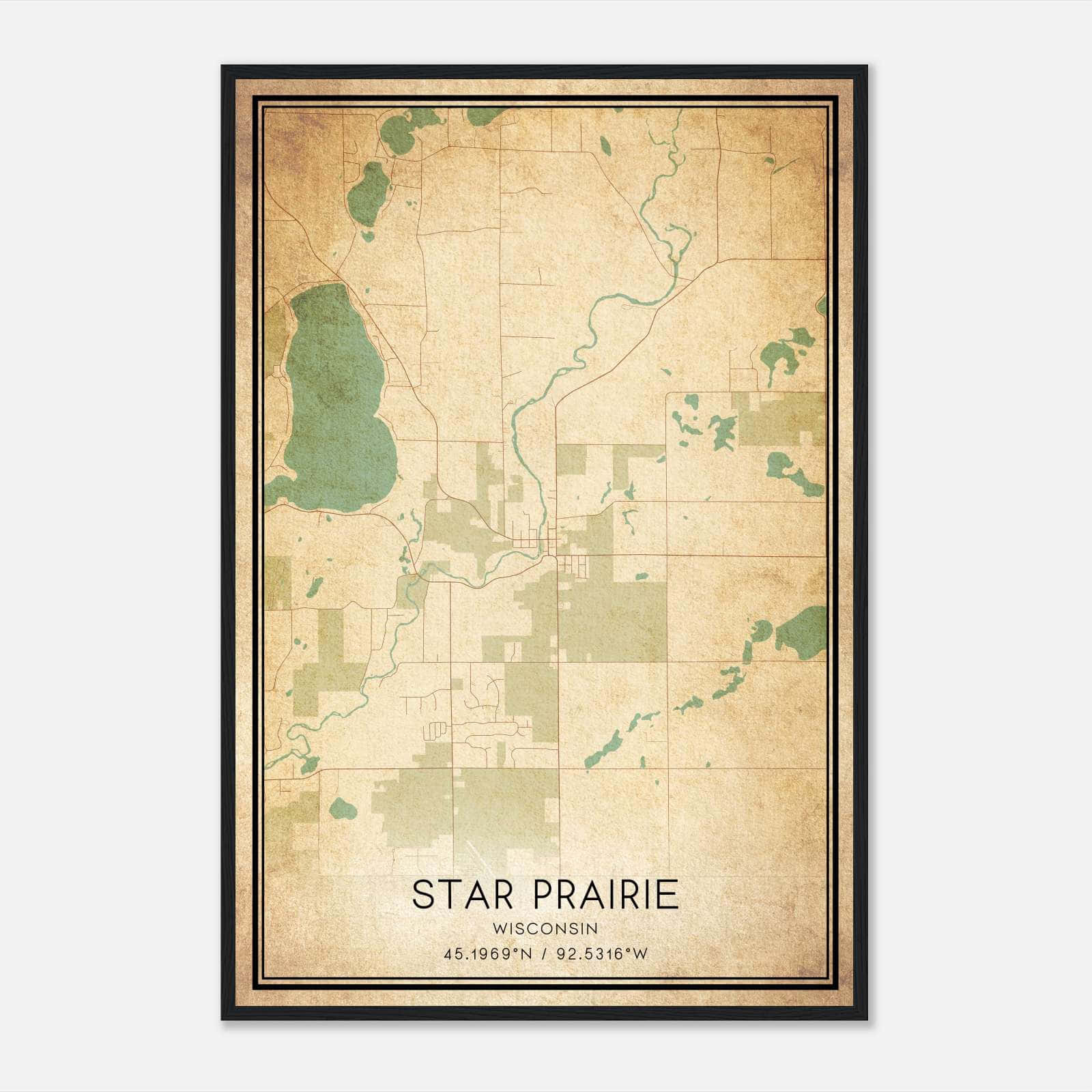 Vintage Star Prairie Wisconsin Map Poster, Star Prairie WI City Road Wall Art Print Vintage Star Prairie Wisconsin Map Poster, Star Prairie WI City Road Wall Art Print