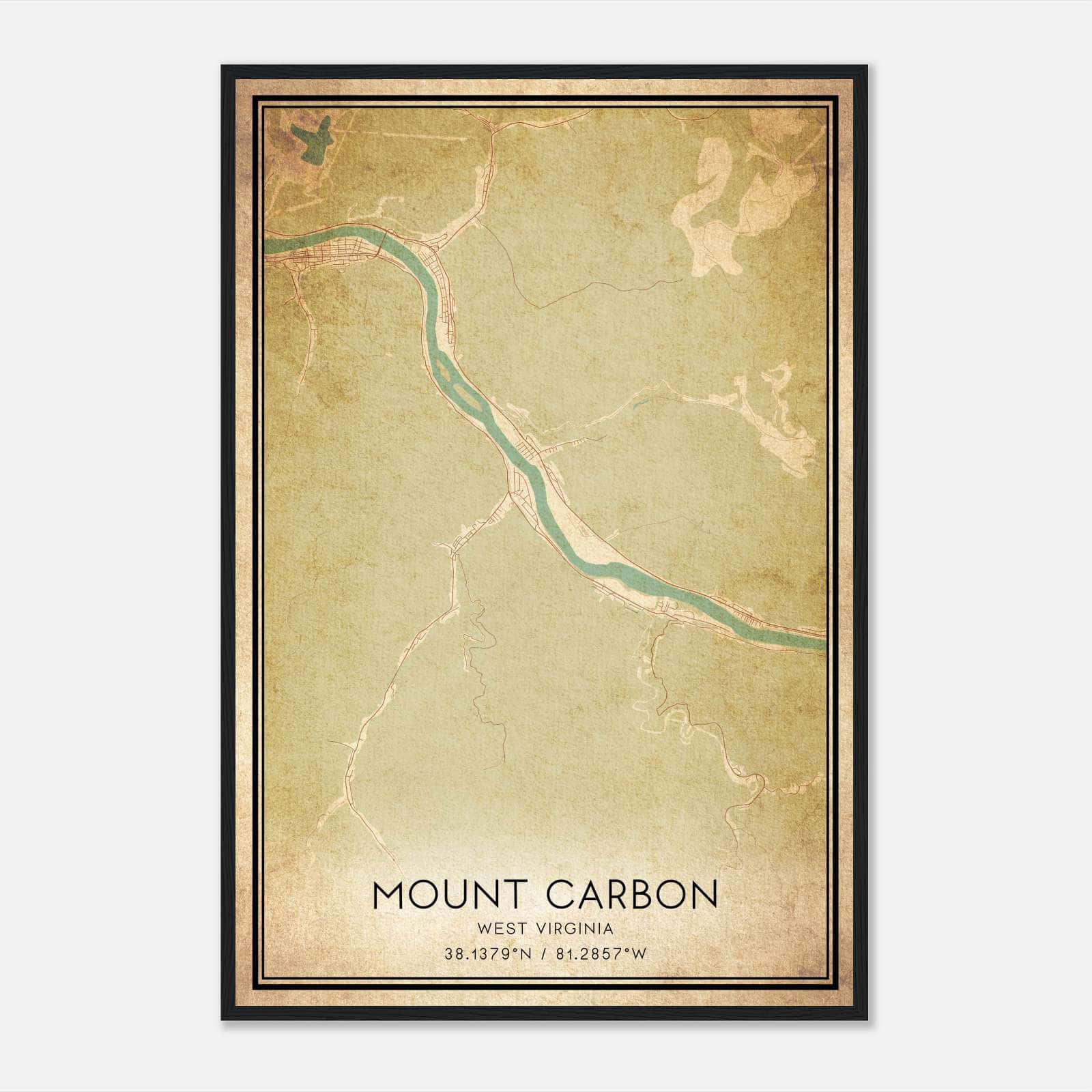 Vintage Mount Carbon West Virginia Map Poster, Mount Carbon WV City Road Wall Art Print Vintage Mount Carbon West Virginia Map Poster, Mount Carbon WV City Road Wall Art Print