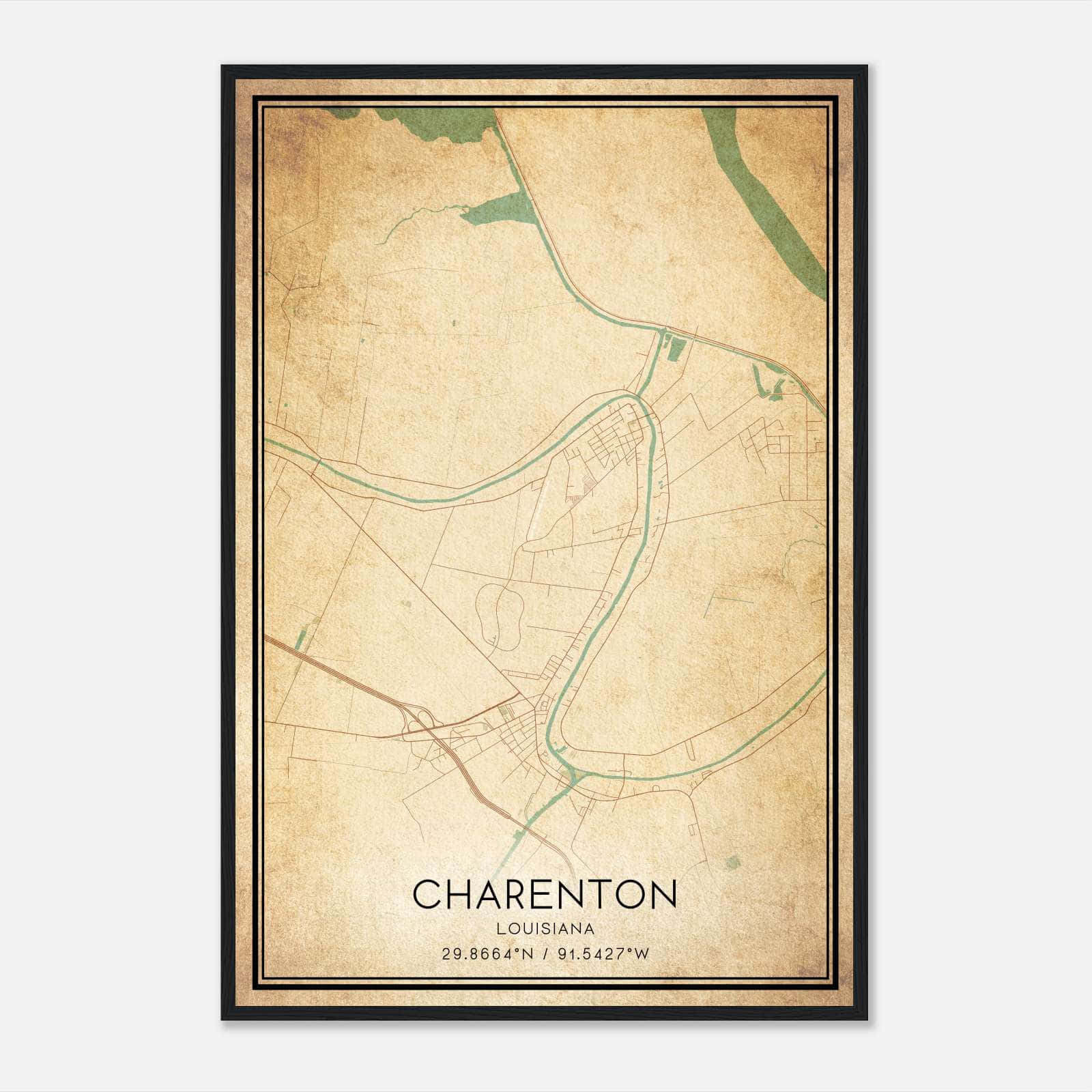 Vintage Charenton Louisiana Map Poster, Charenton LA City Road Wall Art Print Vintage Charenton Louisiana Map Poster, Charenton LA City Road Wall Art Print