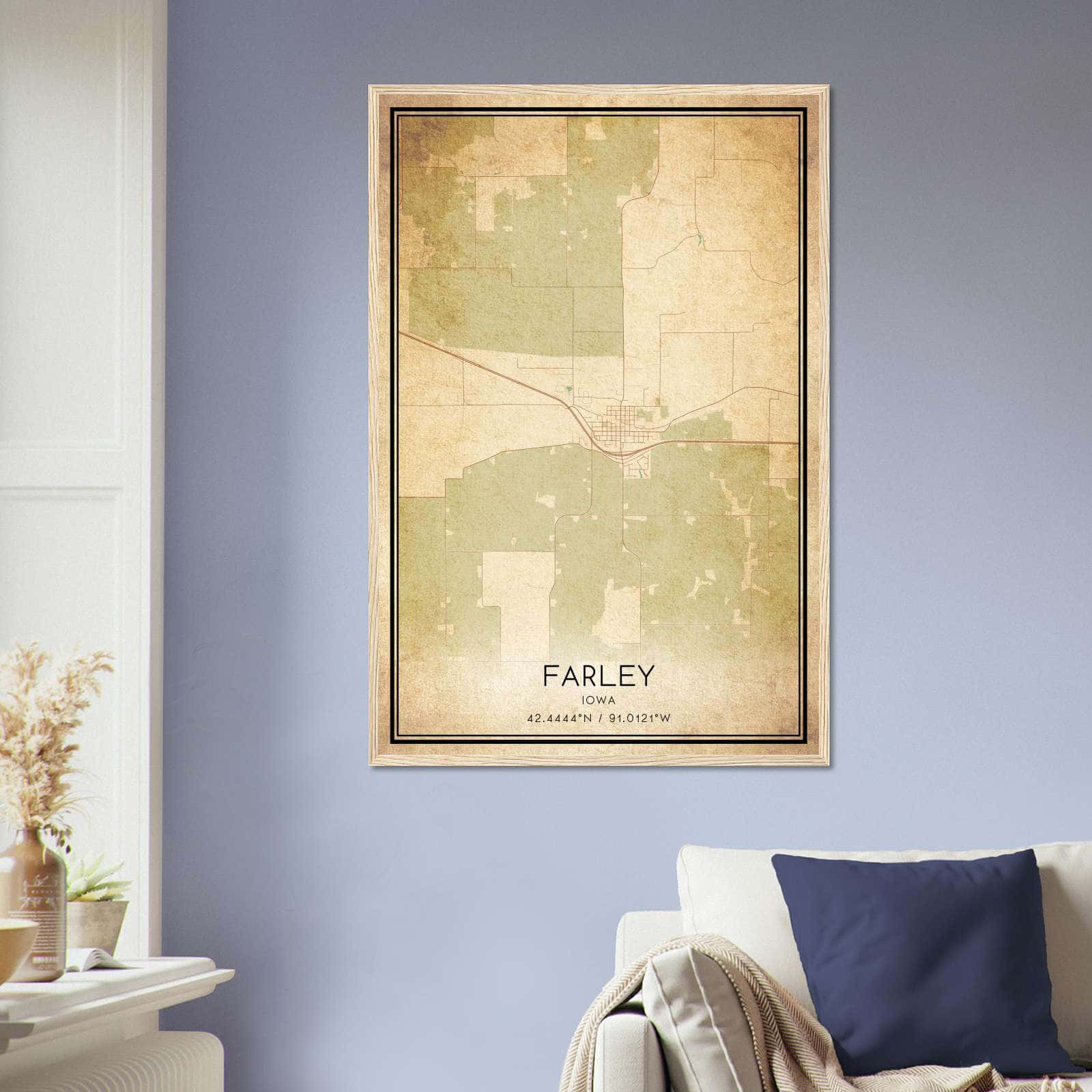 Vintage Farley Iowa Map Poster, Farley IA City Road Wall Art Print