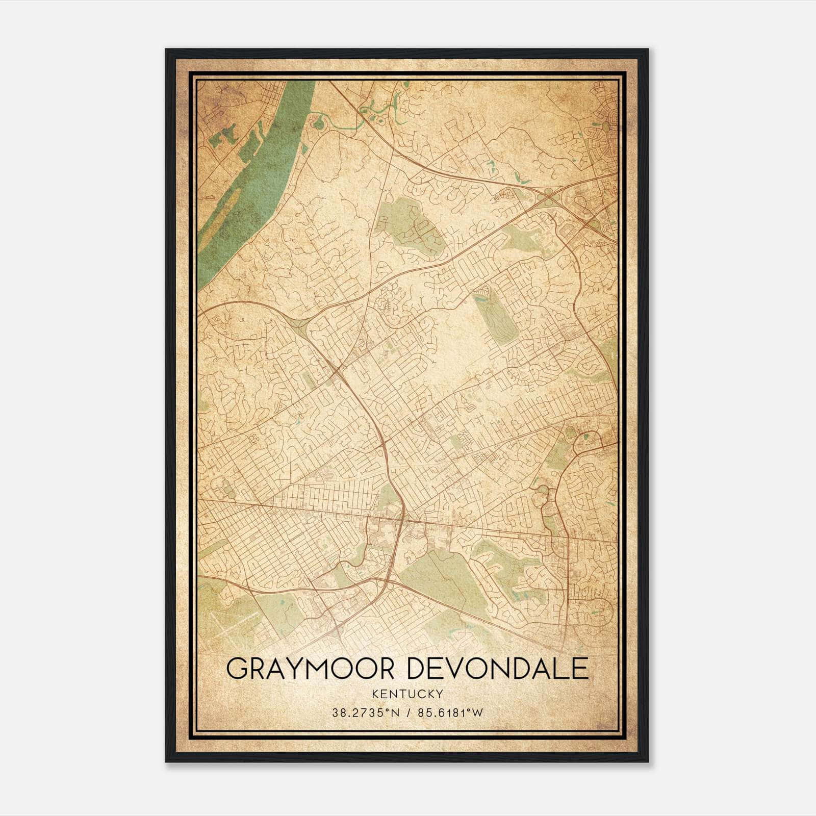 Vintage Graymoor Devondale Kentucky Map Poster, Graymoor Devondale KY City Road Wall Art Print Vintage Graymoor Devondale Kentucky Map Poster, Graymoor Devondale KY City Road Wall Art Print
