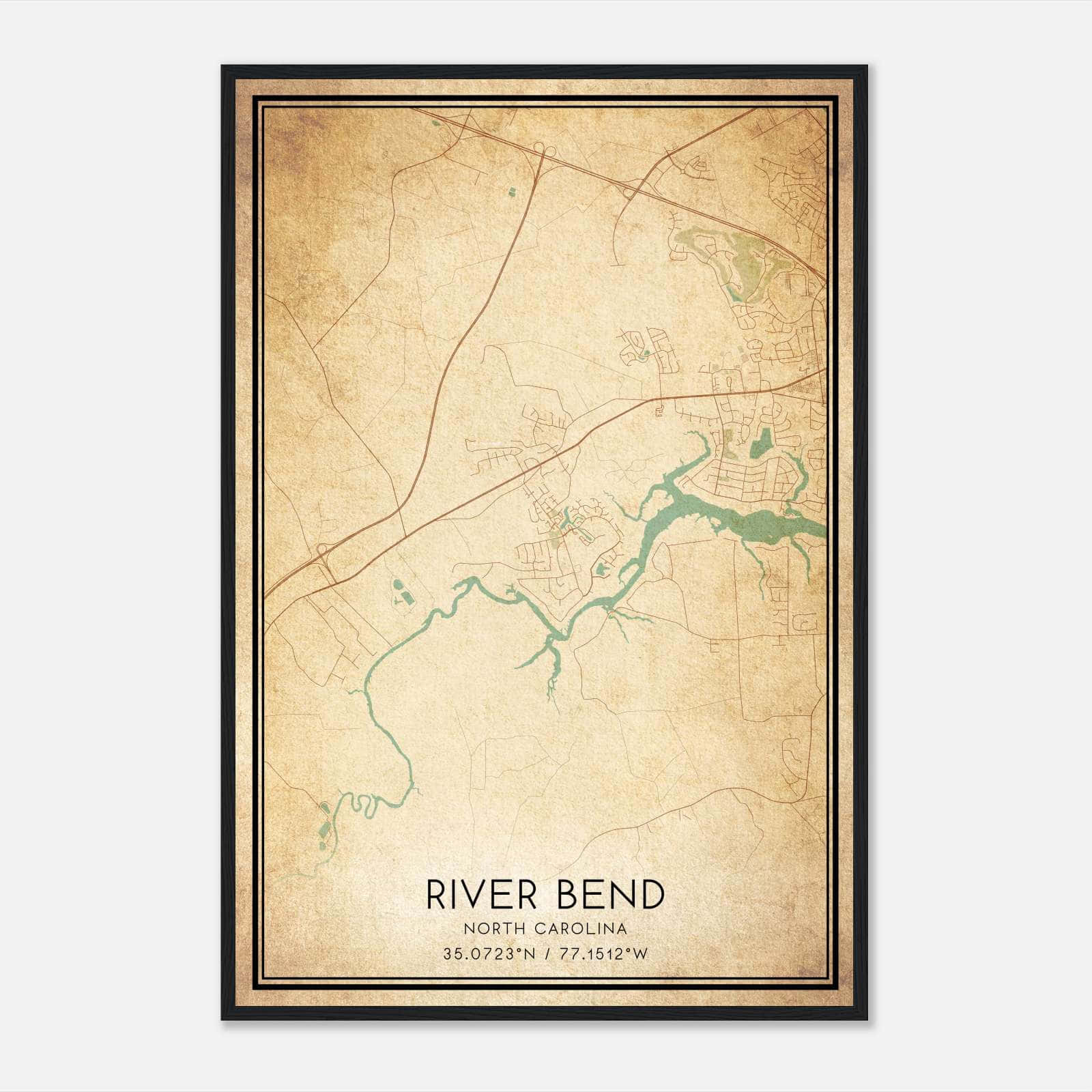 Vintage River Bend North Carolina Map Poster, River Bend NC City Road Wall Art Print Vintage River Bend North Carolina Map Poster, River Bend NC City Road Wall Art Print