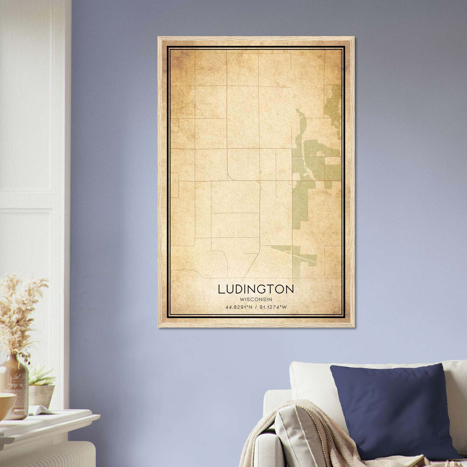 Vintage Ludington Wisconsin Map Poster, Ludington WI City Road Wall Art Print
