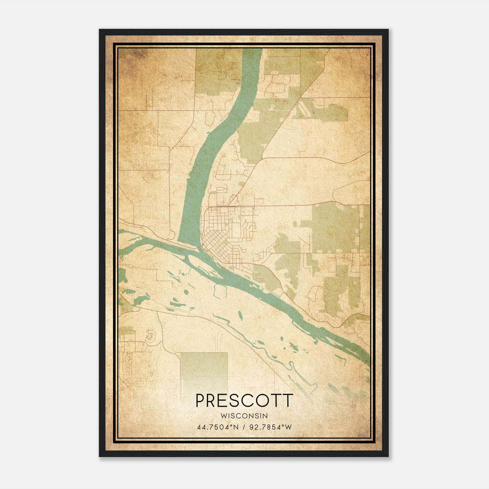 Vintage Prescott Wisconsin Map Poster, Prescott WI City Road Wall Art Print Vintage Prescott Wisconsin Map Poster, Prescott WI City Road Wall Art Print