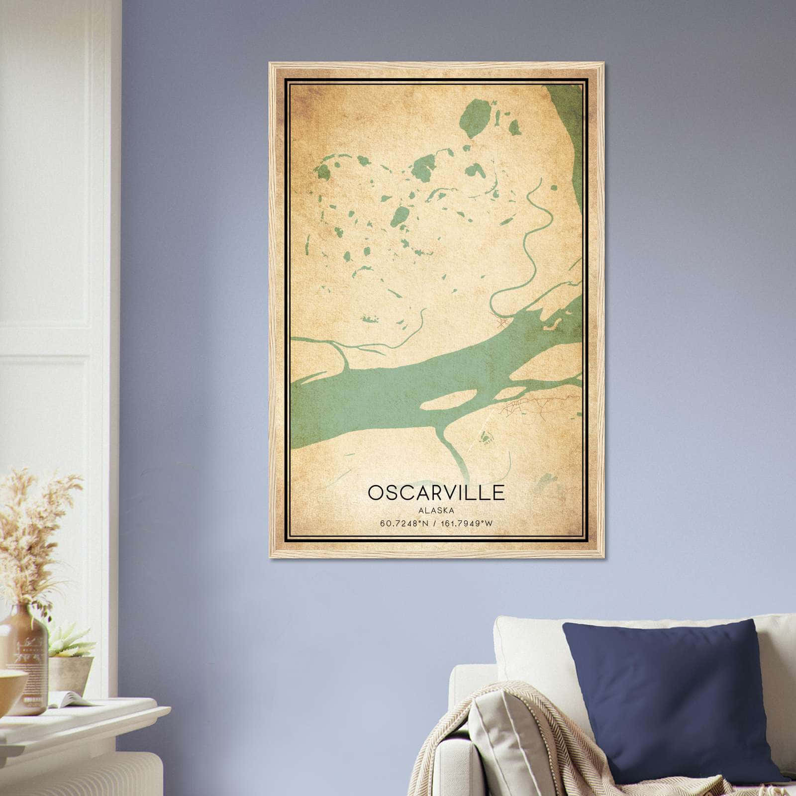 Vintage Oscarville Alaska Map Poster, Oscarville AK City Road Wall Art Print