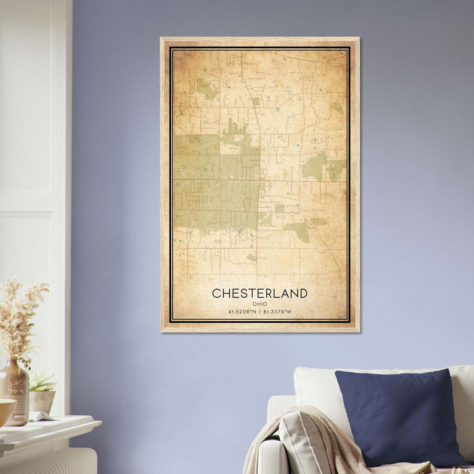 Vintage Chesterland Ohio Map Poster, Chesterland OH City Road Wall Art Print