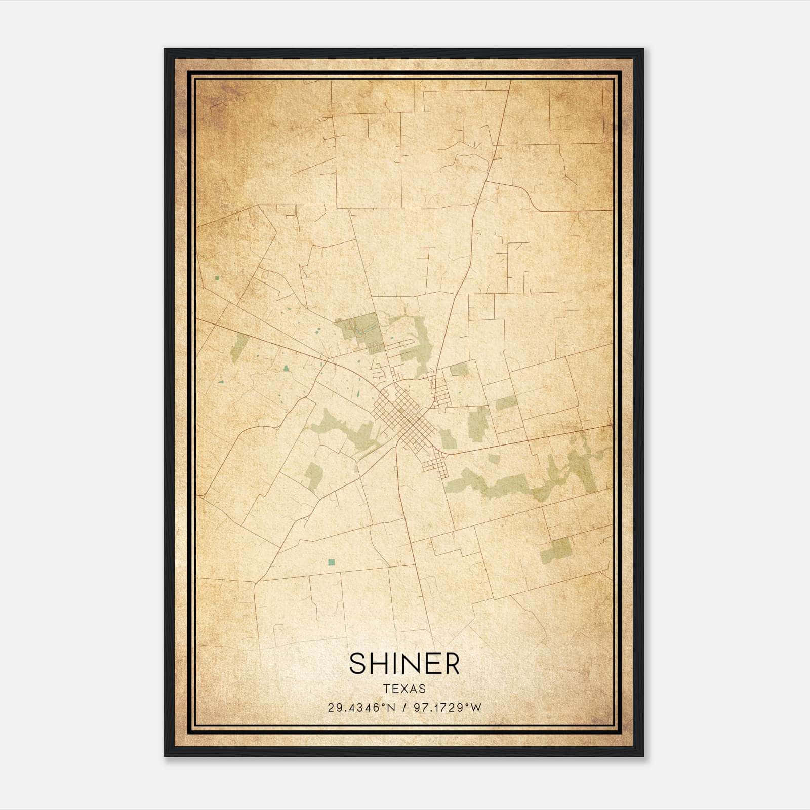 Vintage Shiner Texas Map Poster, Shiner TX City Road Wall Art Print Vintage Shiner Texas Map Poster, Shiner TX City Road Wall Art Print