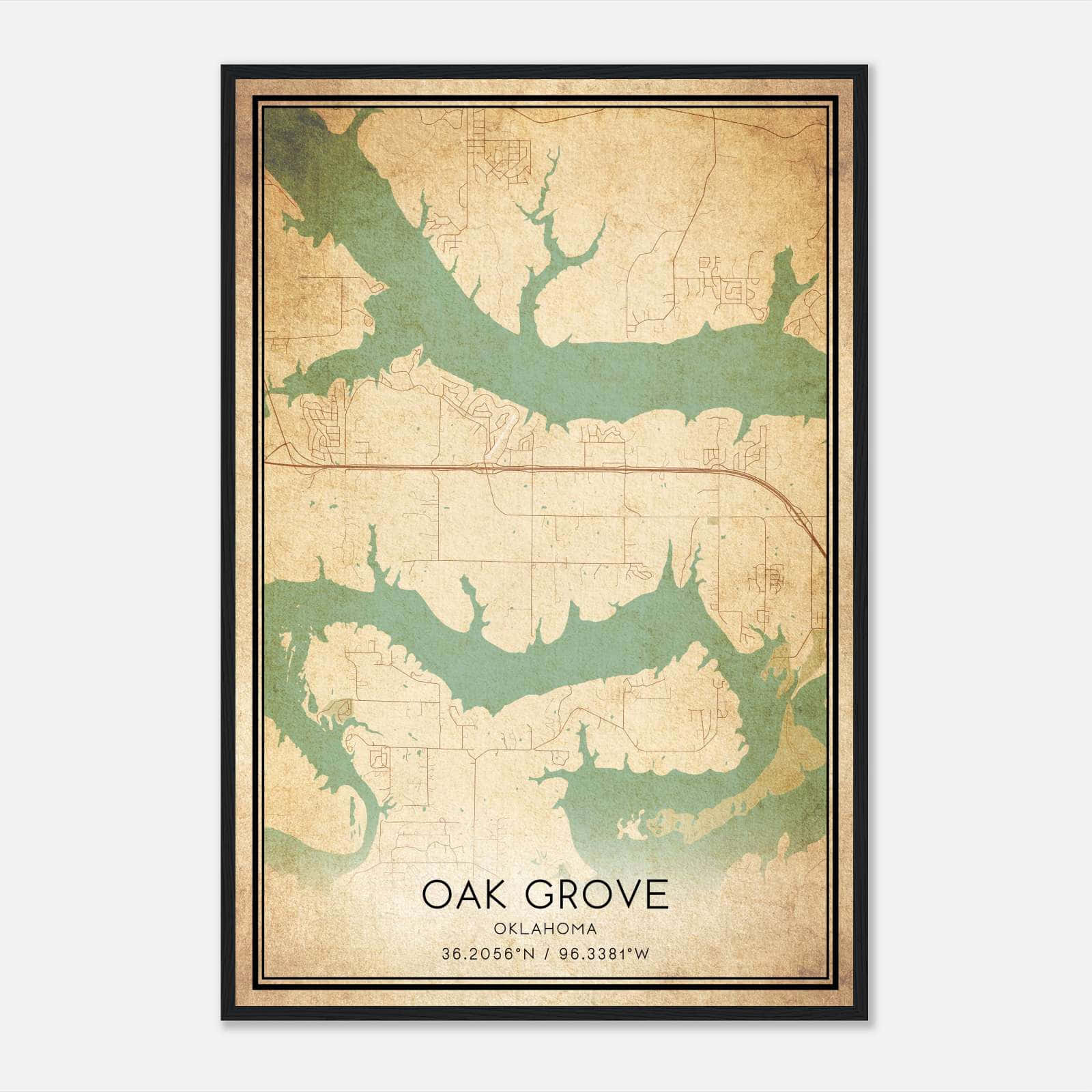 Vintage Oak Grove Oklahoma Map Poster, Oak Grove OK City Road Wall Art Print Vintage Oak Grove Oklahoma Map Poster, Oak Grove OK City Road Wall Art Print