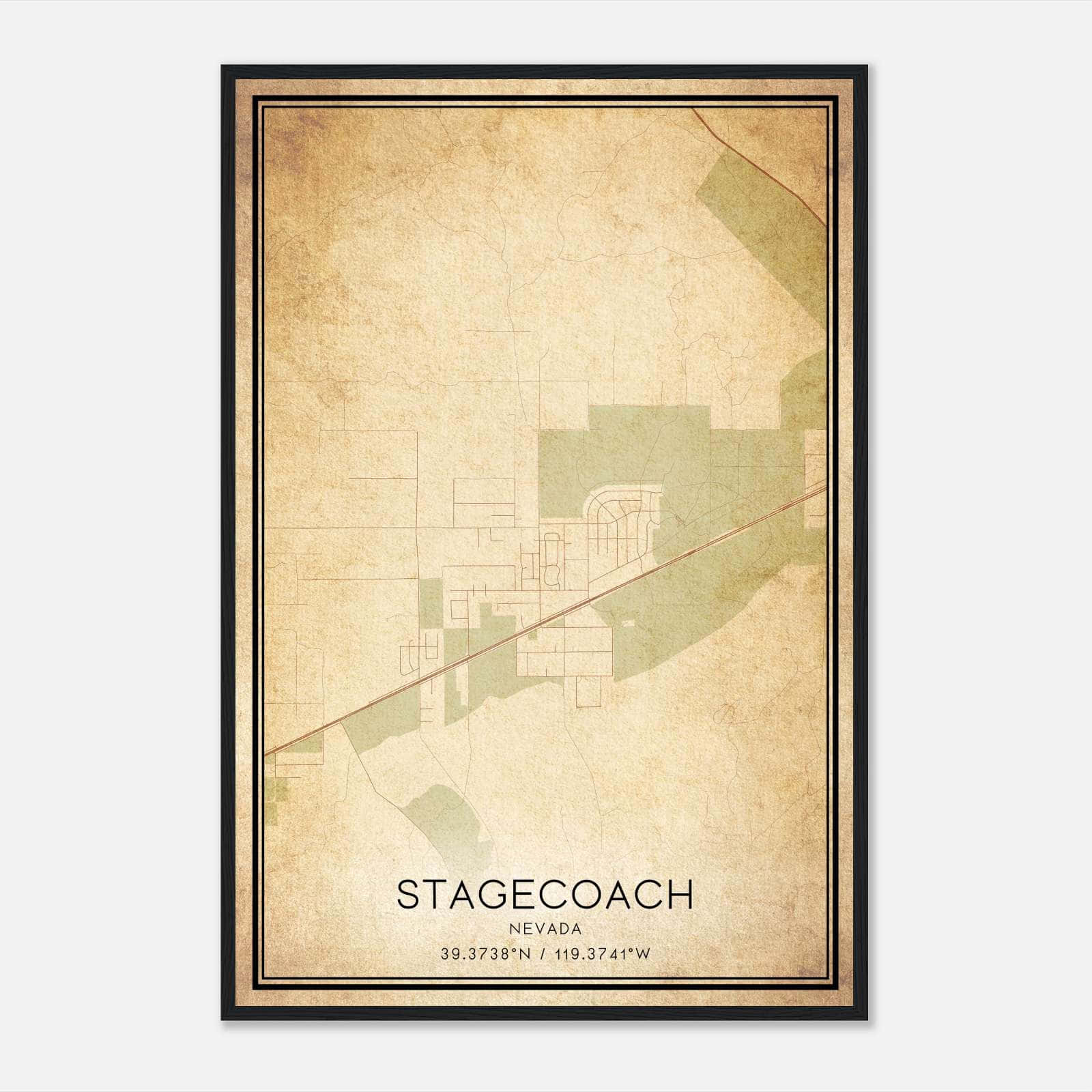 Vintage Stagecoach Nevada Map Poster, Stagecoach NV City Road Wall Art Print Vintage Stagecoach Nevada Map Poster, Stagecoach NV City Road Wall Art Print