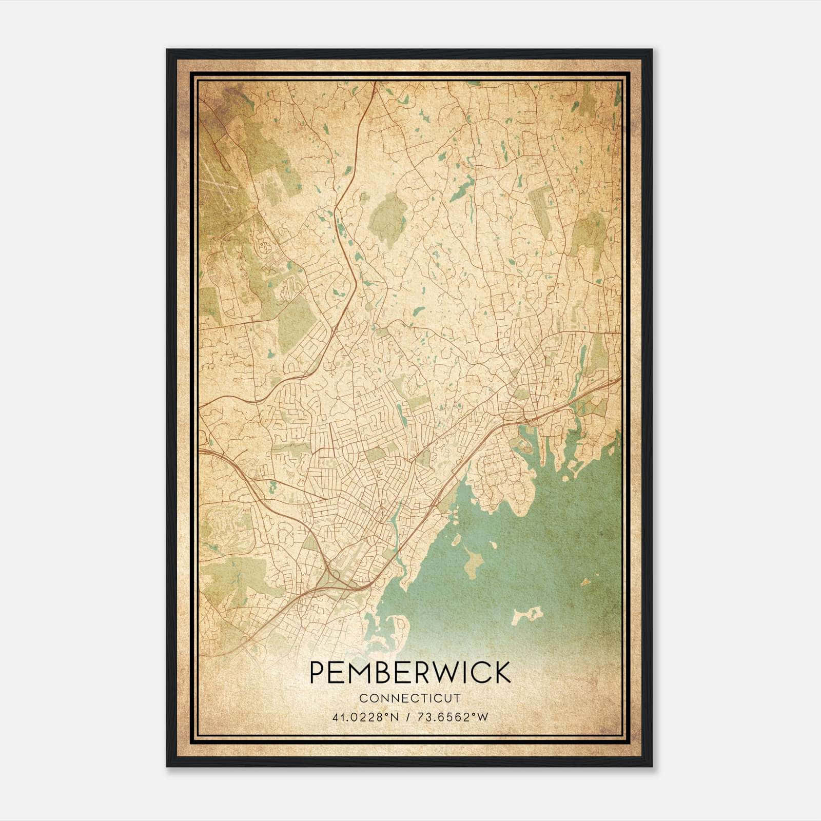 Vintage Pemberwick Connecticut Map Poster, Pemberwick CT City Road Wall Art Print Vintage Pemberwick Connecticut Map Poster, Pemberwick CT City Road Wall Art Print