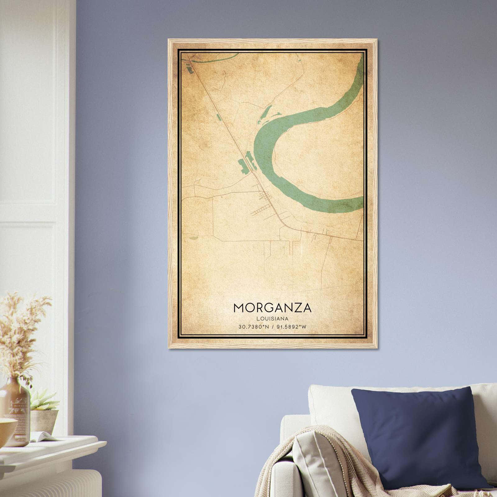 Vintage Morganza Louisiana Map Poster, Morganza LA City Road Wall Art Print