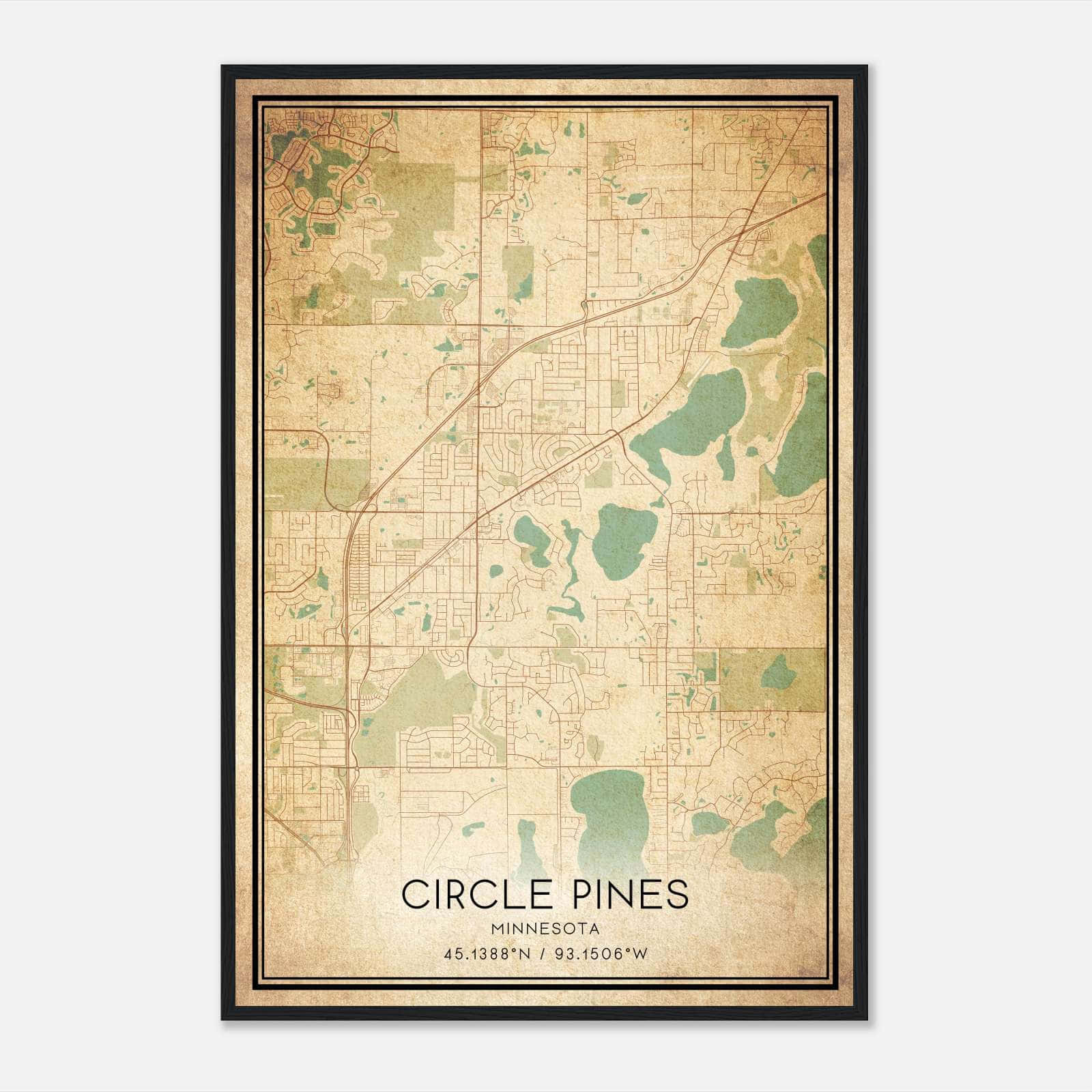 Vintage Circle Pines Minnesota Map Poster, Circle Pines MN City Road Wall Art Print Vintage Circle Pines Minnesota Map Poster, Circle Pines MN City Road Wall Art Print