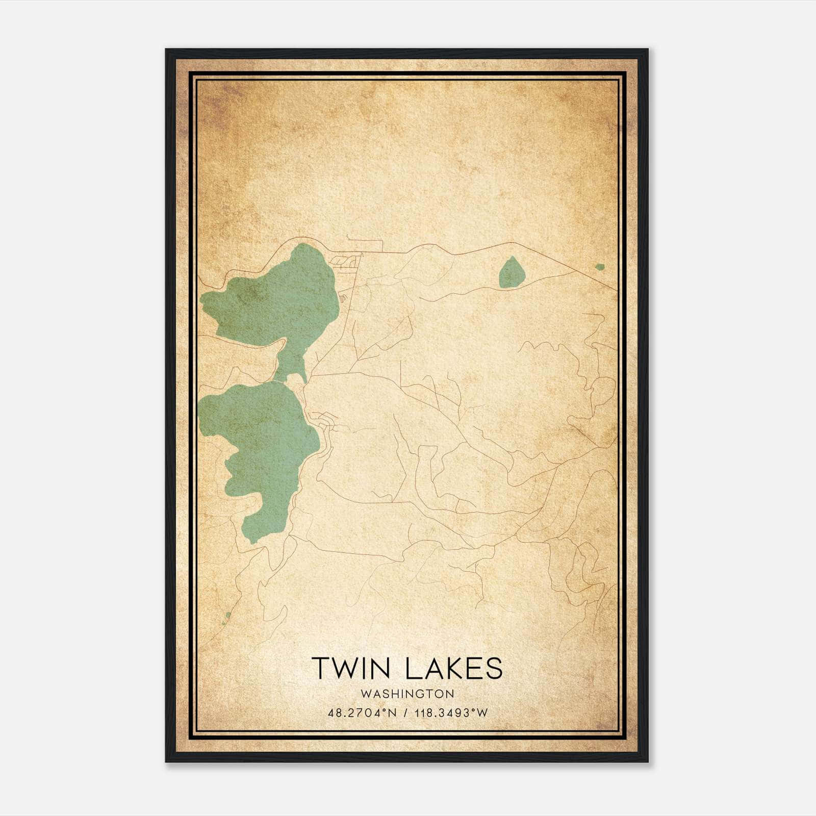 Vintage Twin Lakes Washington Map Poster, Twin Lakes WA City Road Wall Art Print Vintage Twin Lakes Washington Map Poster, Twin Lakes WA City Road Wall Art Print