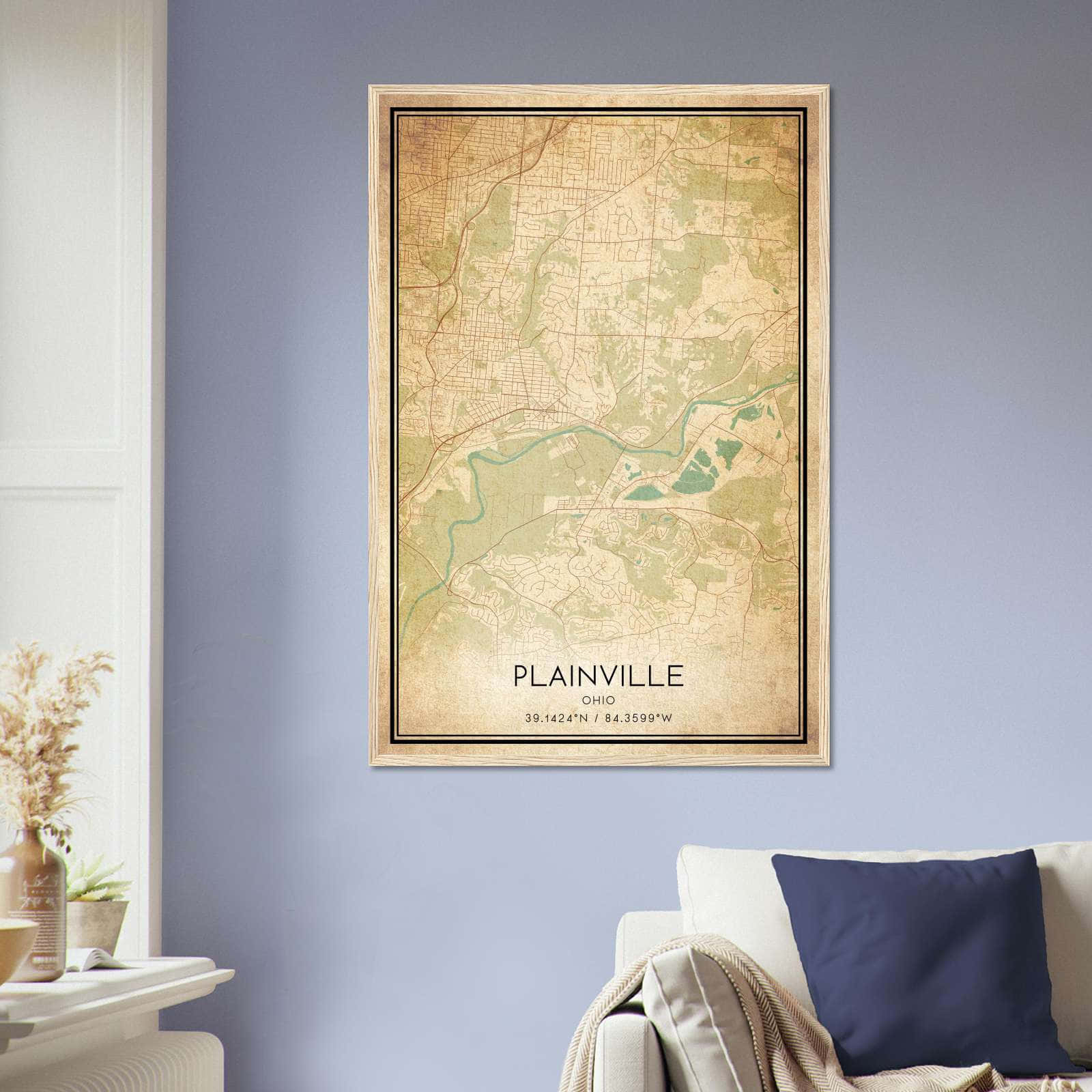 Vintage Plainville Ohio Map Poster, Plainville OH City Road Wall Art Print