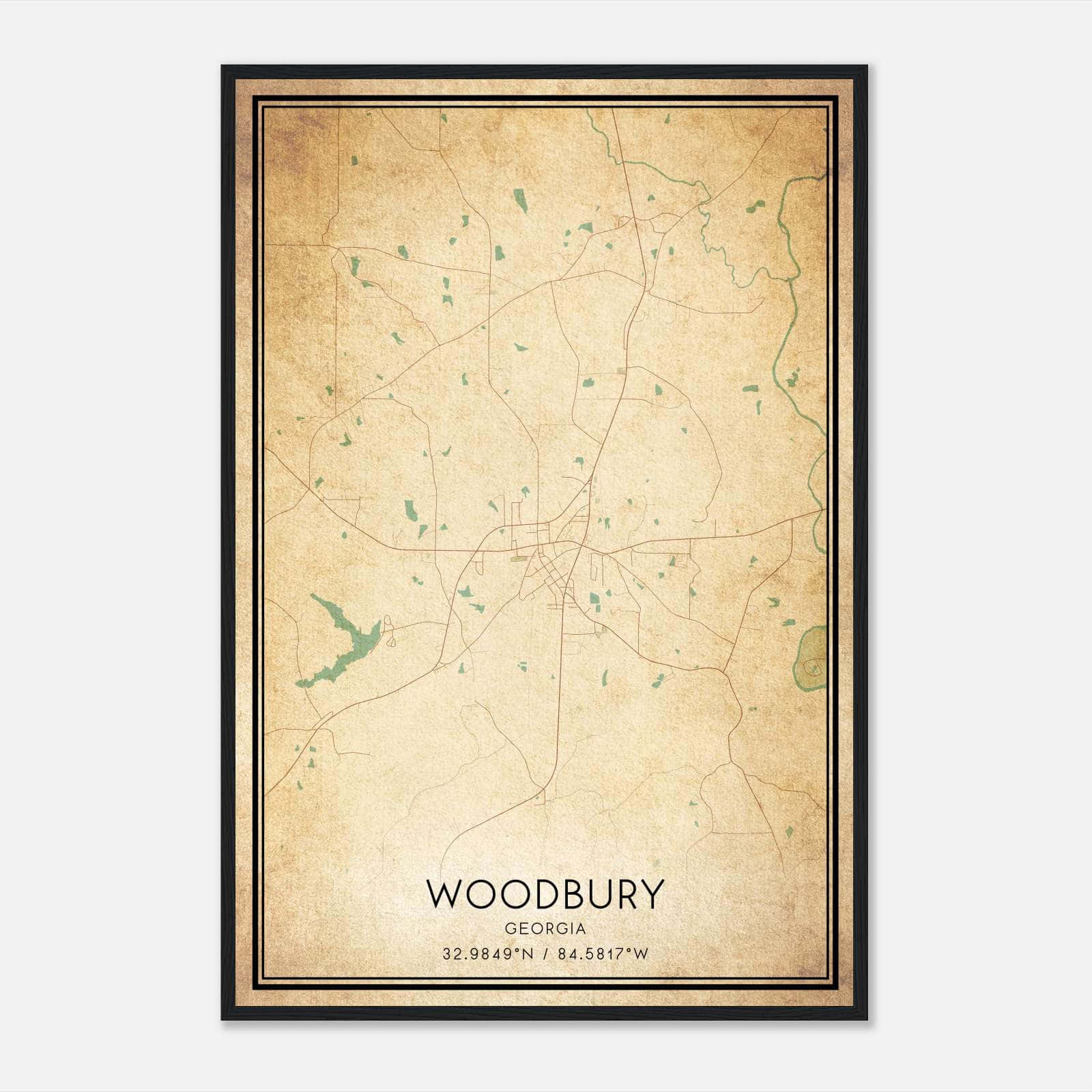 Vintage Woodbury Georgia Map Poster, Woodbury GA City Road Wall Art Print Vintage Woodbury Georgia Map Poster, Woodbury GA City Road Wall Art Print