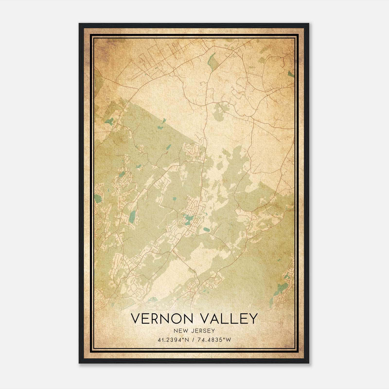 Vintage Vernon Valley New Jersey Map Poster, Vernon Valley NJ City Road Wall Art Print Vintage Vernon Valley New Jersey Map Poster, Vernon Valley NJ City Road Wall Art Print
